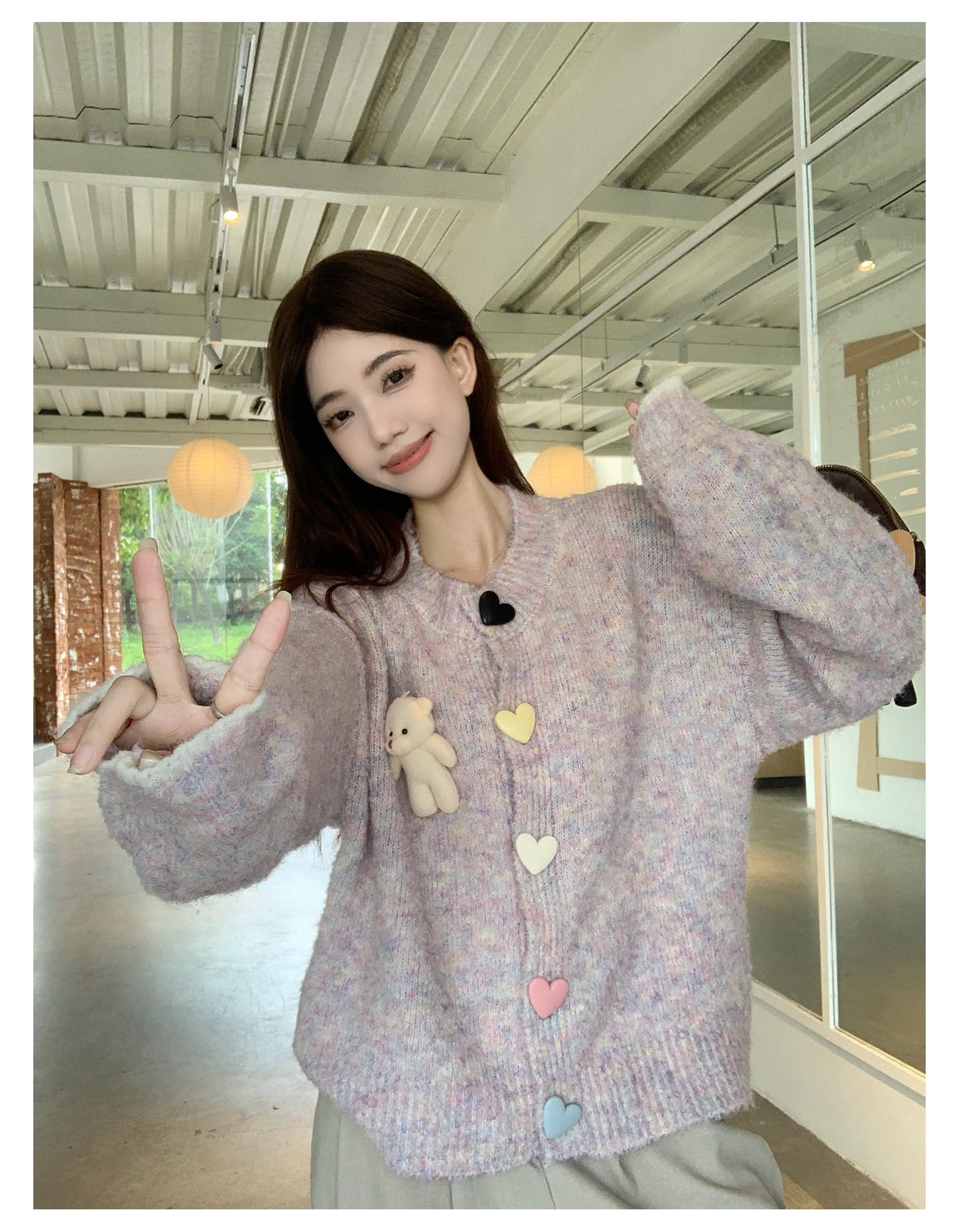 실사 한 부서 작은 곰 니트 오픈 가디건 스웨터 가을 겨울 새로운 빅 사이즈 부드러운 찹쌀 스웨터 긴팔 재킷 세트 상세 이미지 14