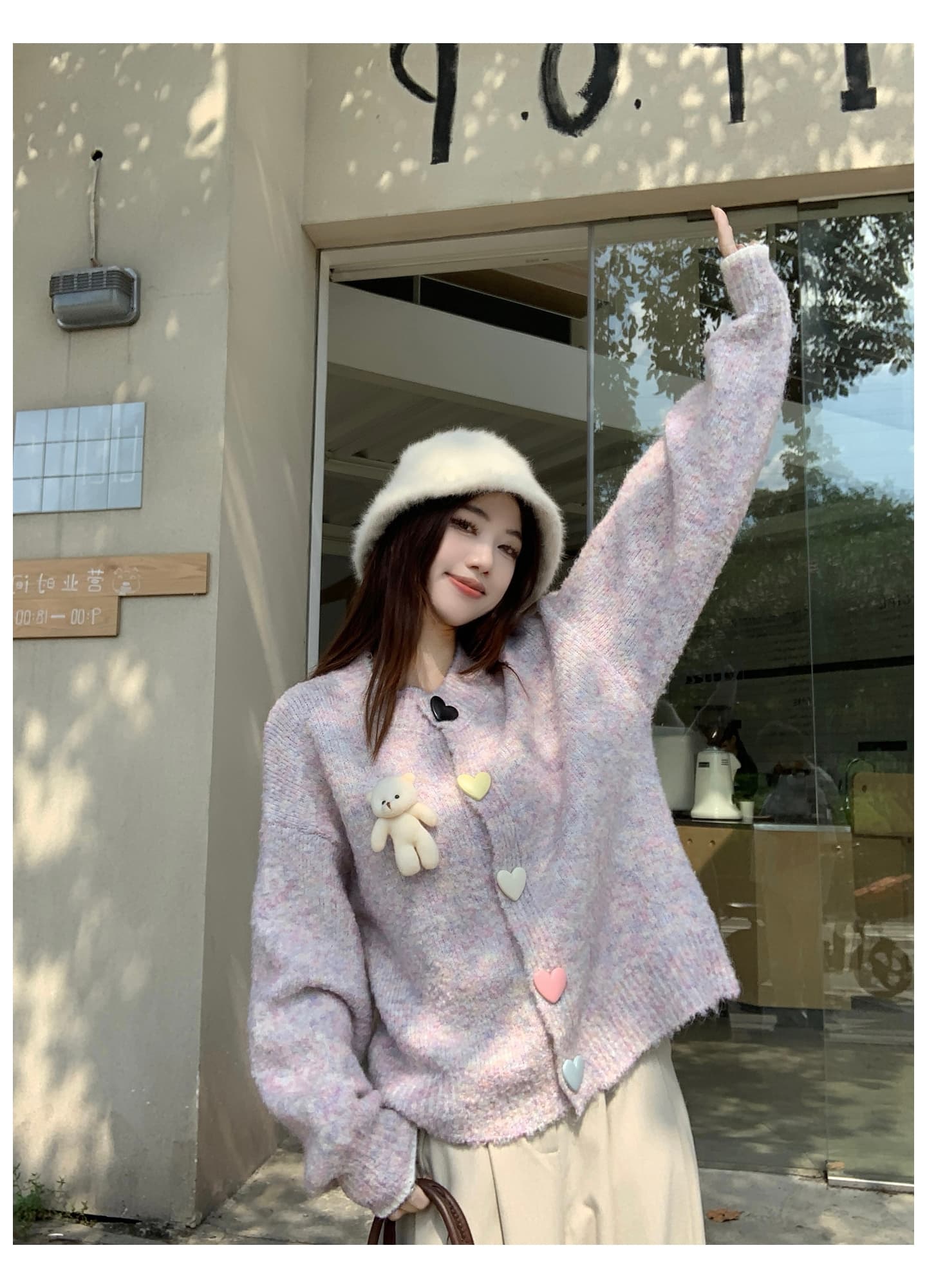 실사 한 부서 작은 곰 니트 오픈 가디건 스웨터 가을 겨울 새로운 빅 사이즈 부드러운 찹쌀 스웨터 긴팔 재킷 세트 상세 이미지 16