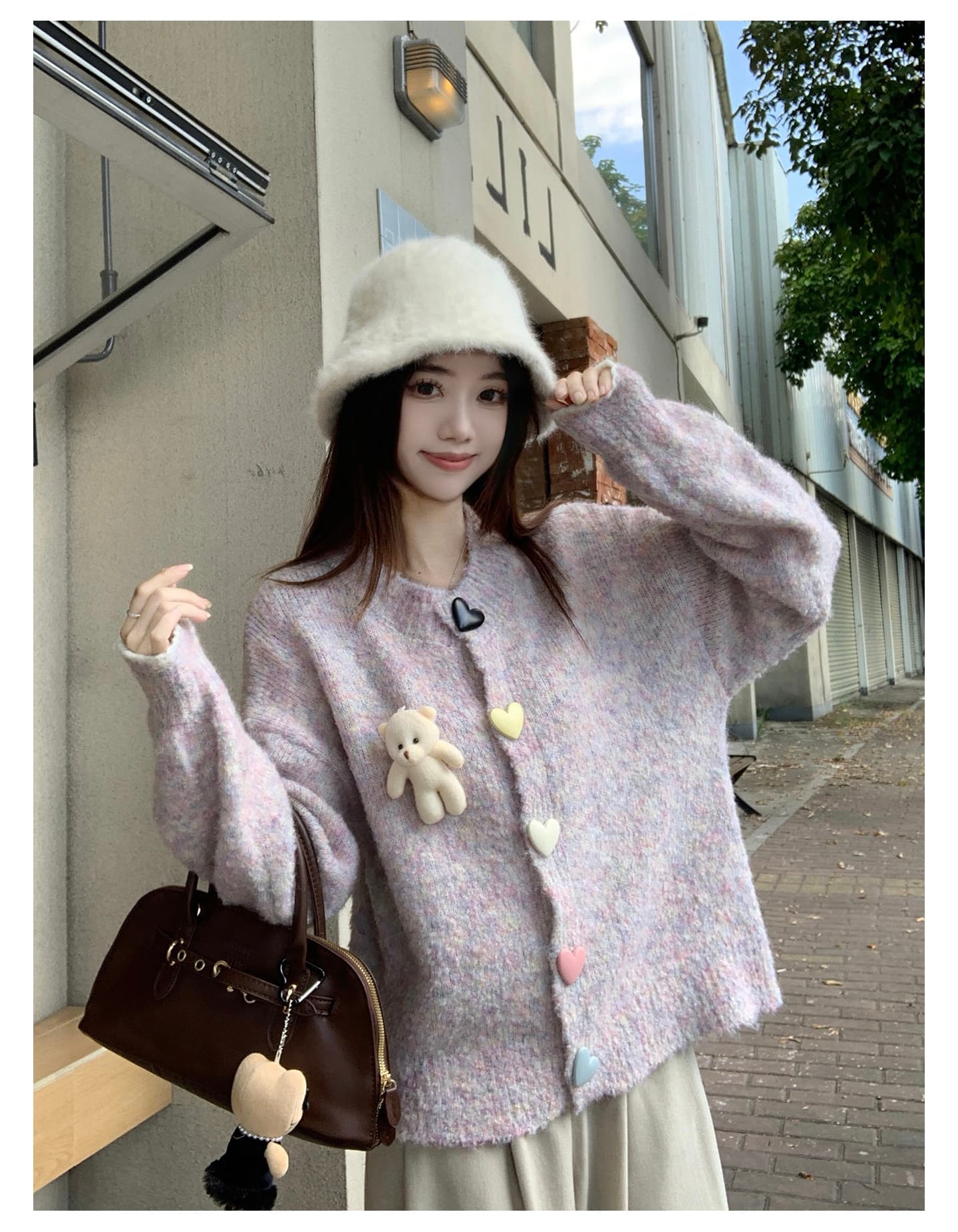 실사 한 부서 작은 곰 니트 오픈 가디건 스웨터 가을 겨울 새로운 빅 사이즈 부드러운 찹쌀 스웨터 긴팔 재킷 세트 상세 이미지 20