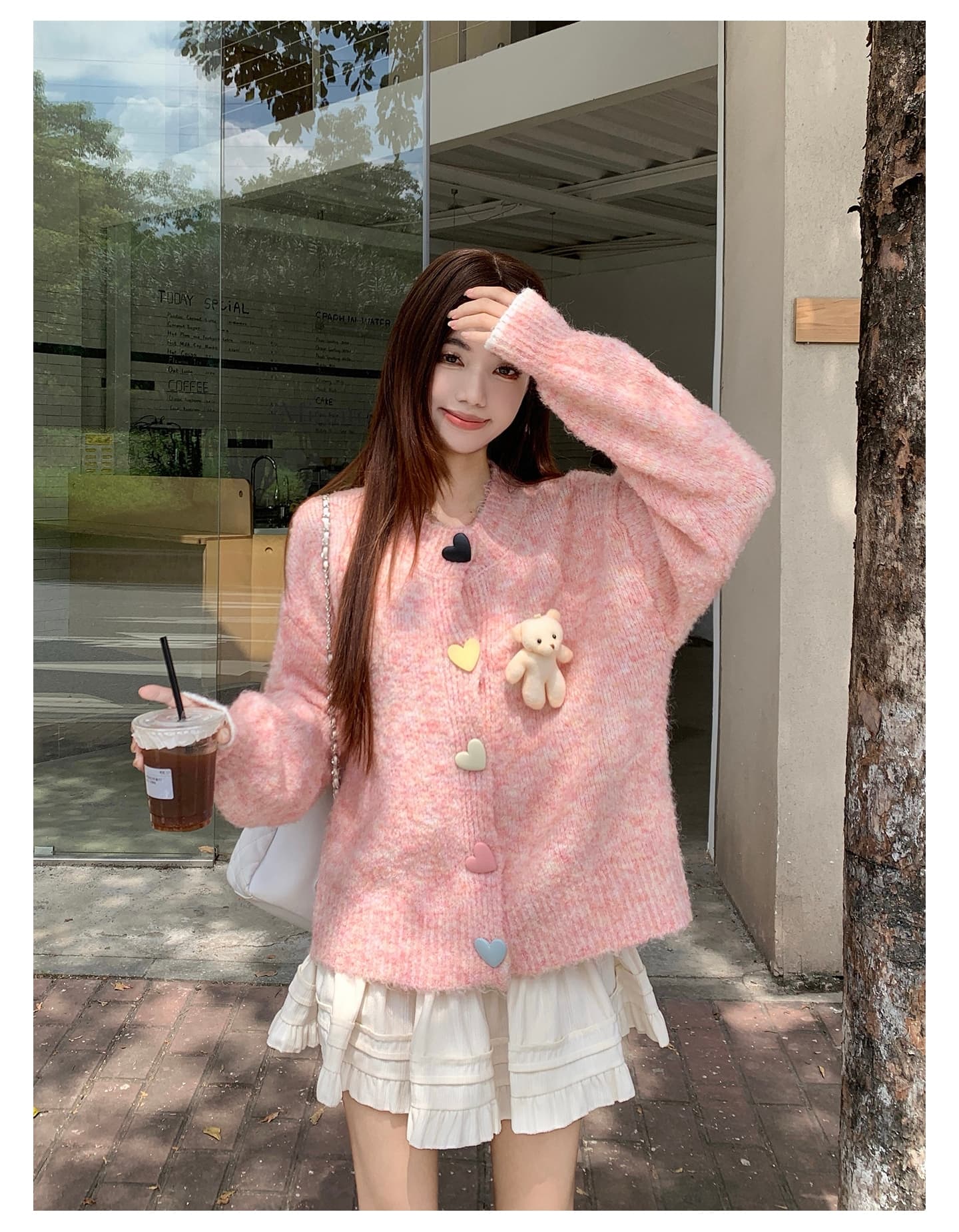 실사 한 부서 작은 곰 니트 오픈 가디건 스웨터 가을 겨울 새로운 빅 사이즈 부드러운 찹쌀 스웨터 긴팔 재킷 세트 상세 이미지 25