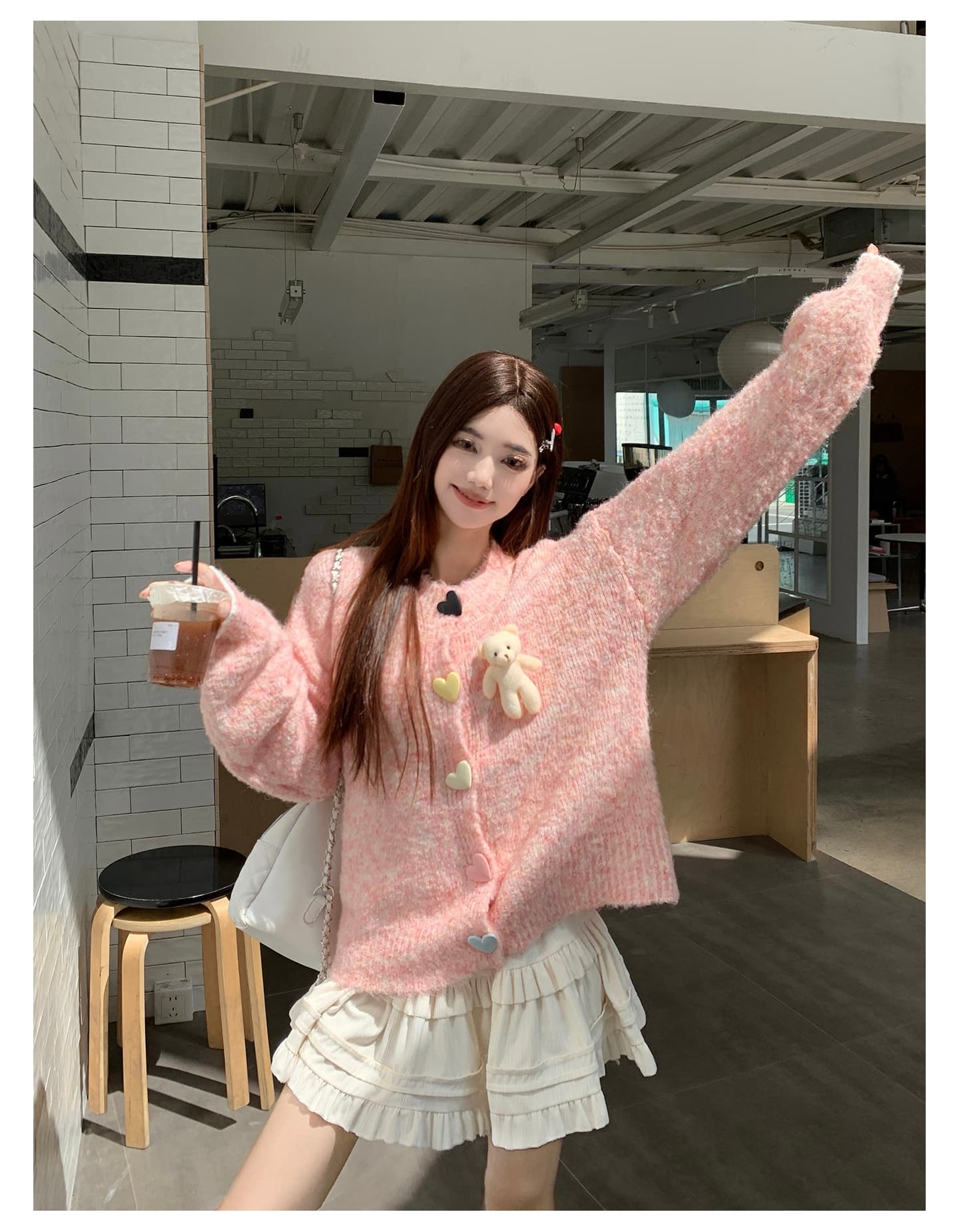 실사 한 부서 작은 곰 니트 오픈 가디건 스웨터 가을 겨울 새로운 빅 사이즈 부드러운 찹쌀 스웨터 긴팔 재킷 세트 상세 이미지 26