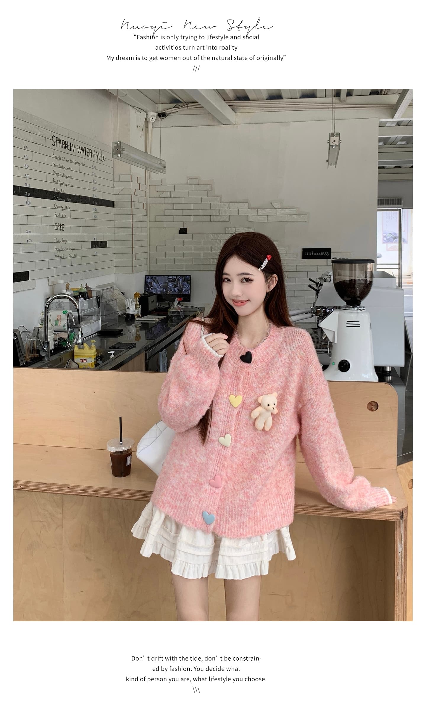실사 한 부서 작은 곰 니트 오픈 가디건 스웨터 가을 겨울 새로운 빅 사이즈 부드러운 찹쌀 스웨터 긴팔 재킷 세트 상세 이미지 27
