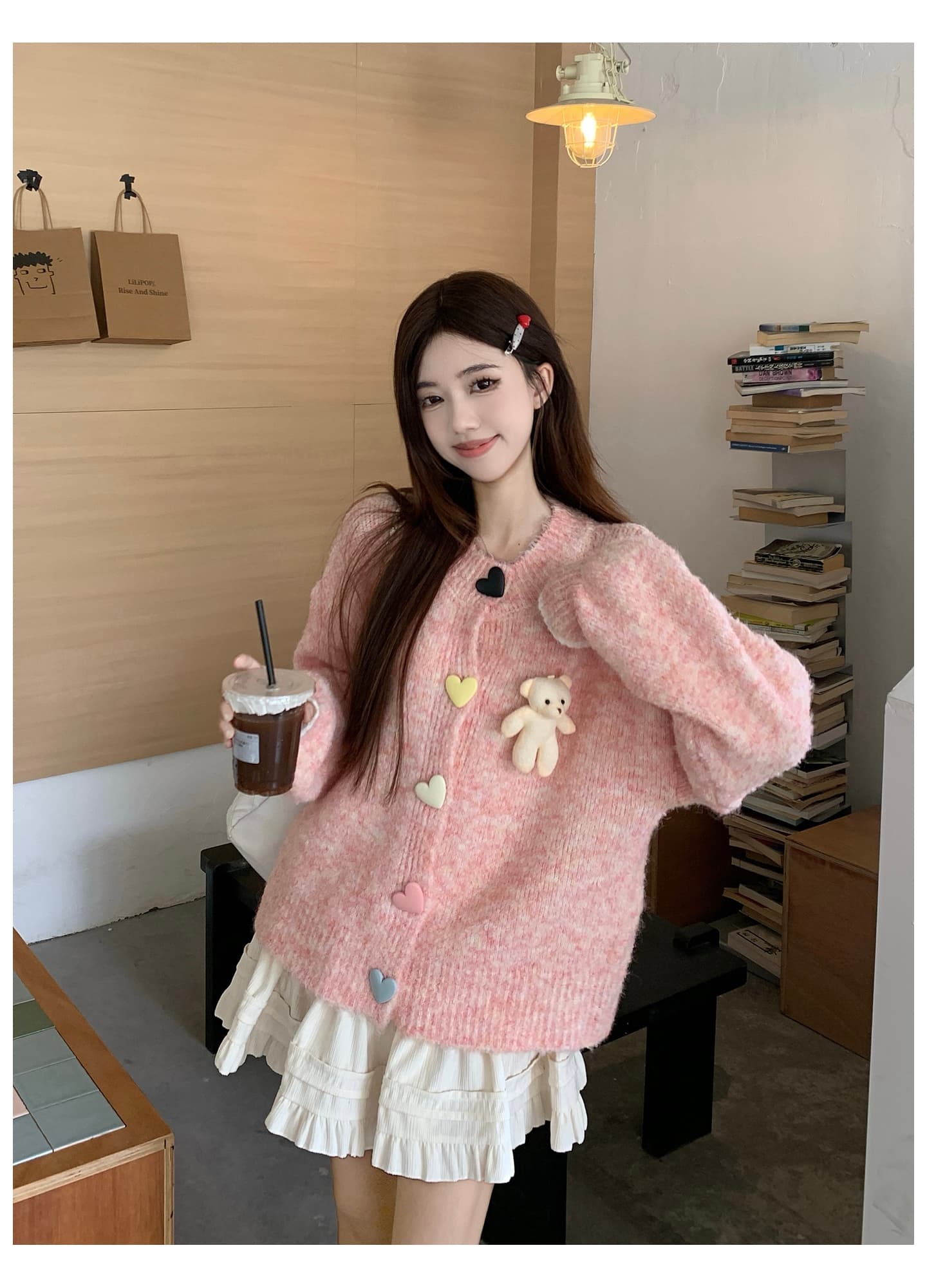 실사 한 부서 작은 곰 니트 오픈 가디건 스웨터 가을 겨울 새로운 빅 사이즈 부드러운 찹쌀 스웨터 긴팔 재킷 세트 상세 이미지 28