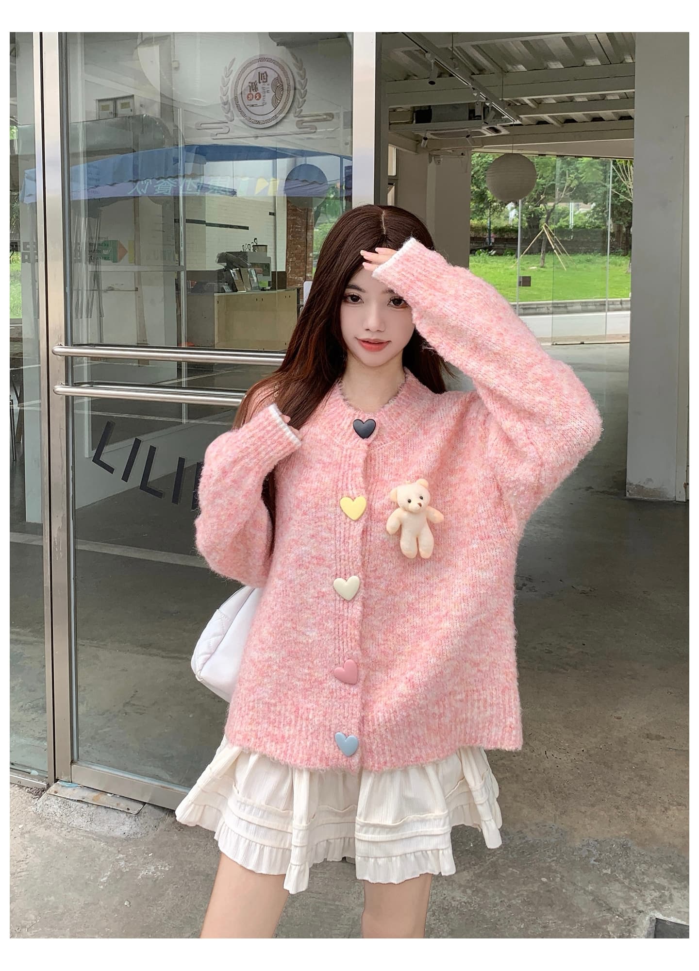 실사 한 부서 작은 곰 니트 오픈 가디건 스웨터 가을 겨울 새로운 빅 사이즈 부드러운 찹쌀 스웨터 긴팔 재킷 세트 상세 이미지 35
