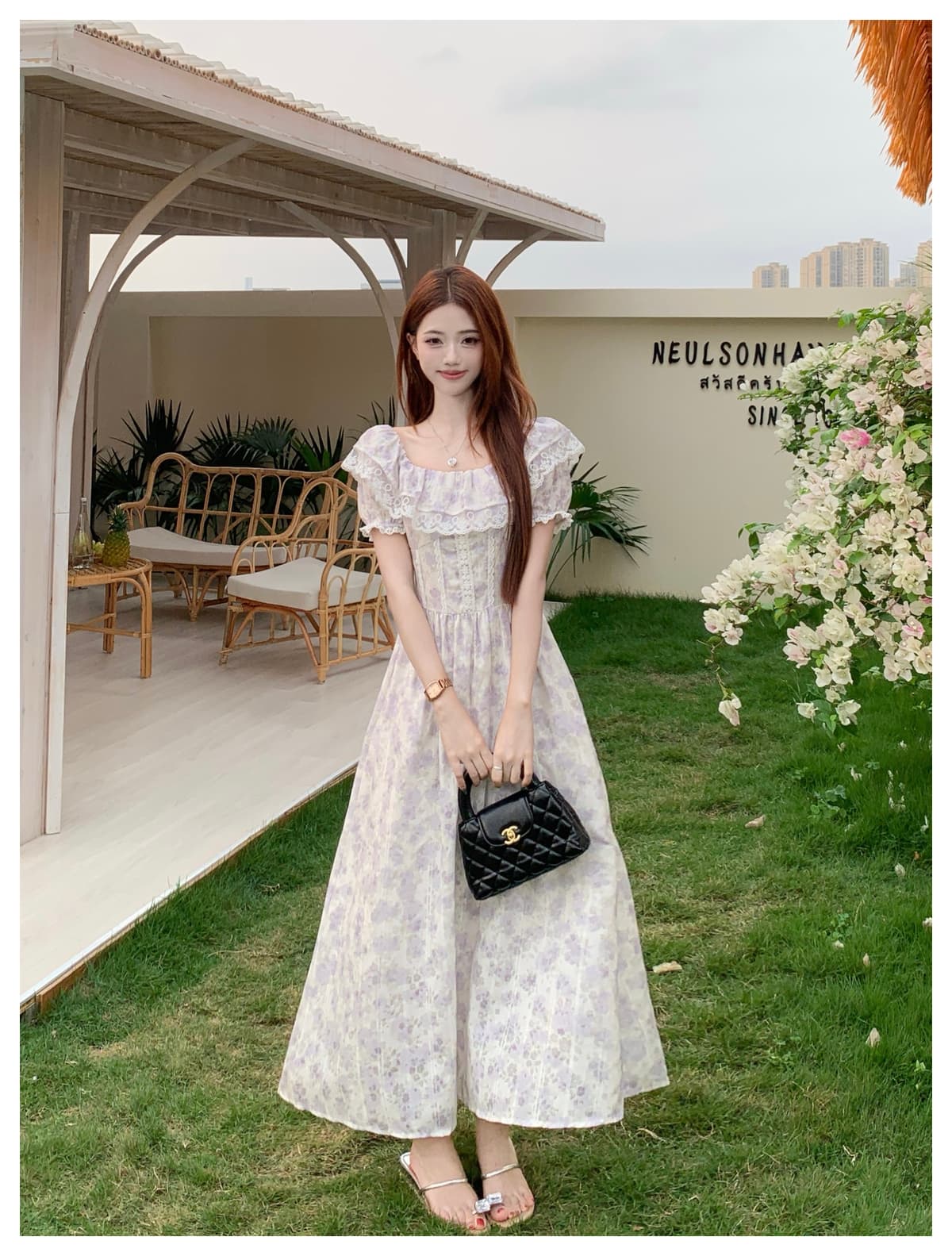 실사 2026 여름 새로운 빅 사이즈 레이스 프릴 칼라 꽃무늬 드레스 한 부서 달콤함 프랑스식 치마 상세 이미지 8