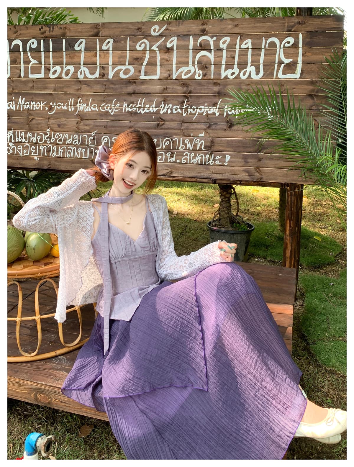 실사 연한 자주색 오픈 가디건 슬립 프릴 반신 스커트 빅 사이즈 세트 여성 여름 2026 새로운 3종 세트 상세 이미지 12