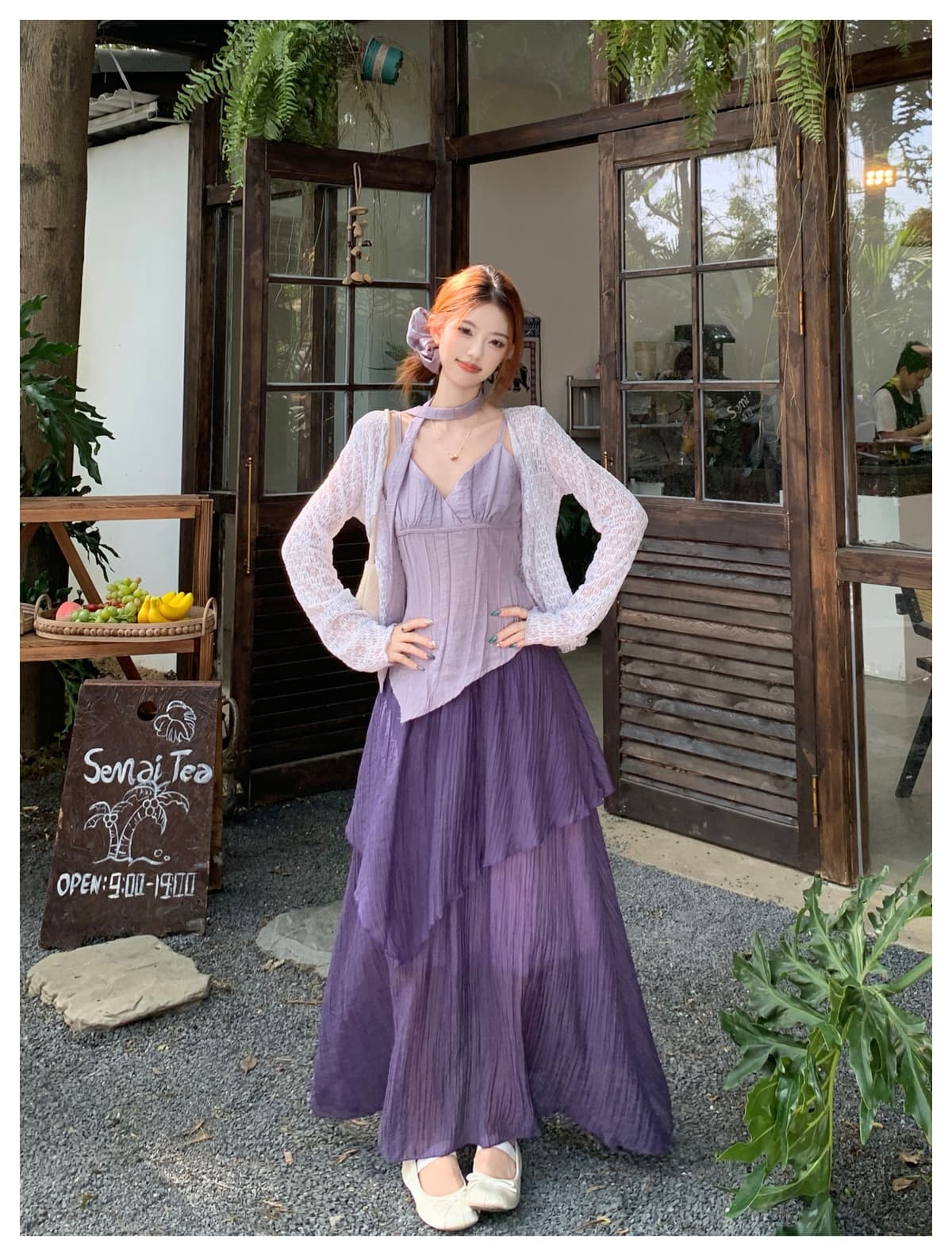 실사 연한 자주색 오픈 가디건 슬립 프릴 반신 스커트 빅 사이즈 세트 여성 여름 2026 새로운 3종 세트 상세 이미지 13