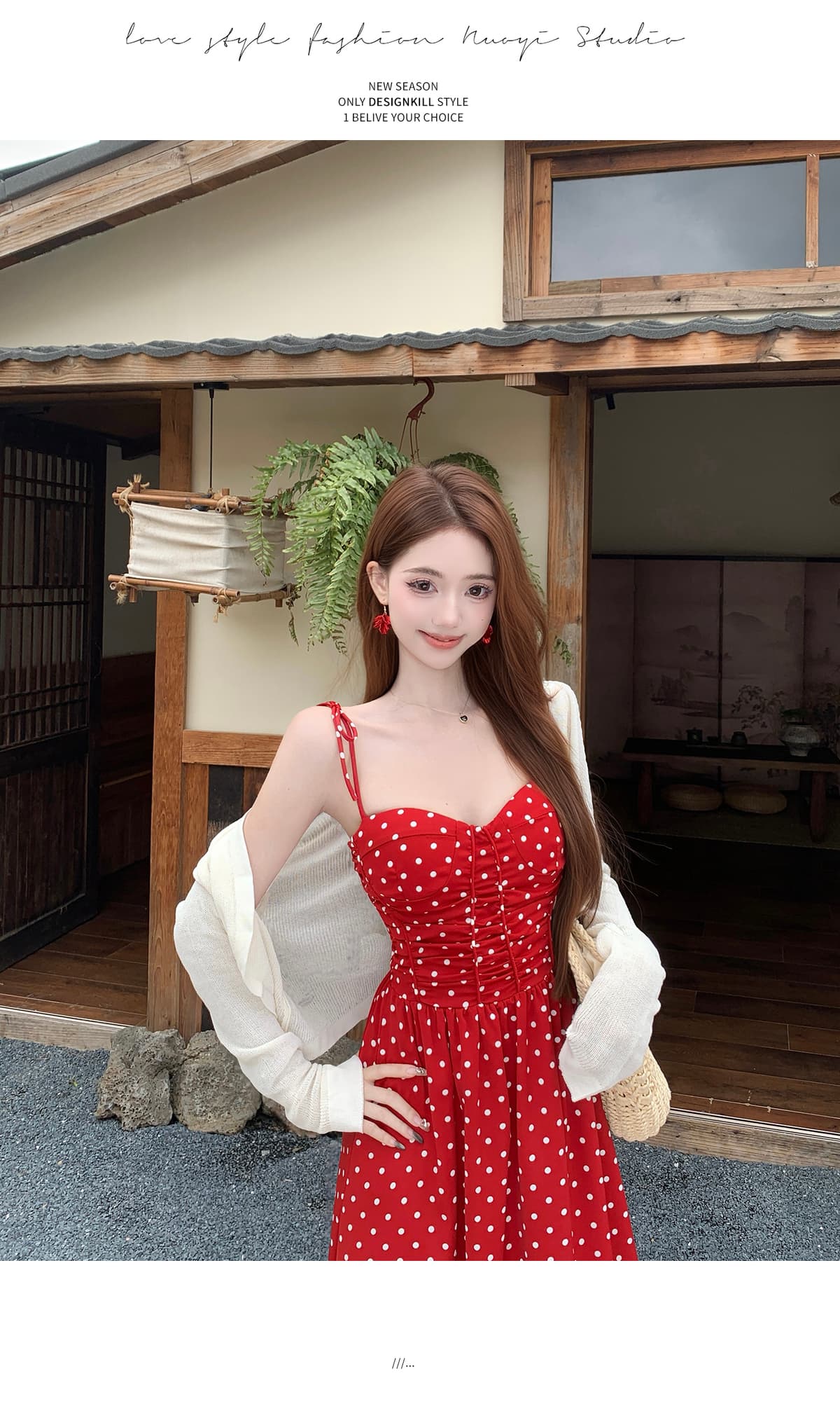 실사 레트로 빨간색 도트 무늬 슬립 드레스 여성 의류 2026 여름 새로운 빅 사이즈 허리 수축 A라인 스커트 롱 스커트 상세 이미지 26