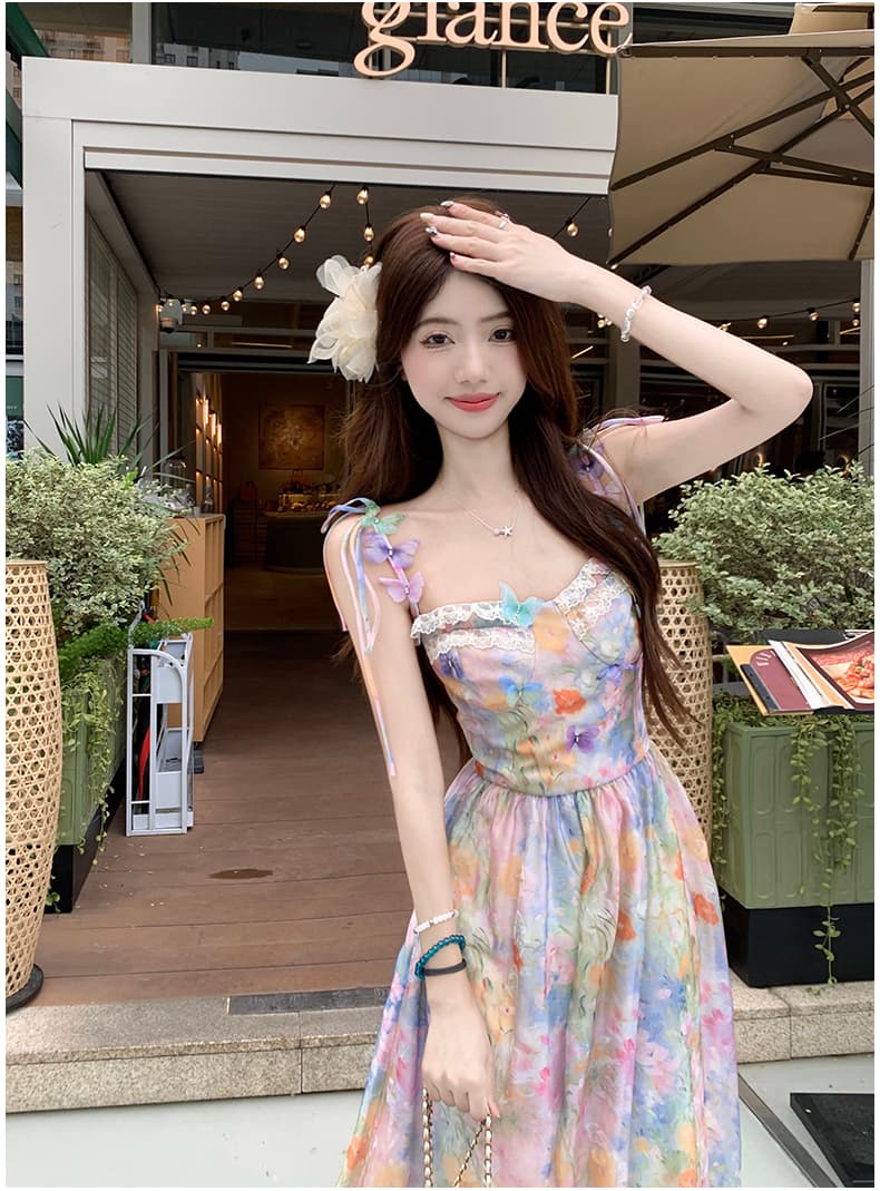 실사 2026 여름 새로운 빅 사이즈 세트 꽃무늬 도파민 프랑스식 드레스 휴가 바람 슬립 드레스 상세 이미지 11