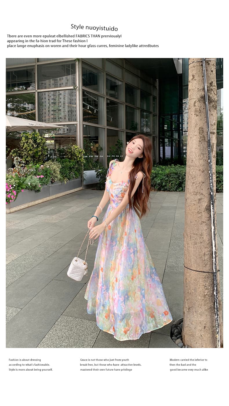 실사 2026 여름 새로운 빅 사이즈 세트 꽃무늬 도파민 프랑스식 드레스 휴가 바람 슬립 드레스 상세 이미지 13