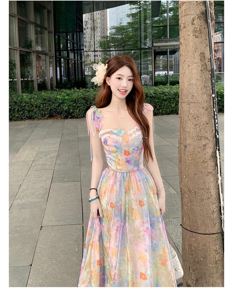실사 2026 여름 새로운 빅 사이즈 세트 꽃무늬 도파민 프랑스식 드레스 휴가 바람 슬립 드레스 상세 이미지 14