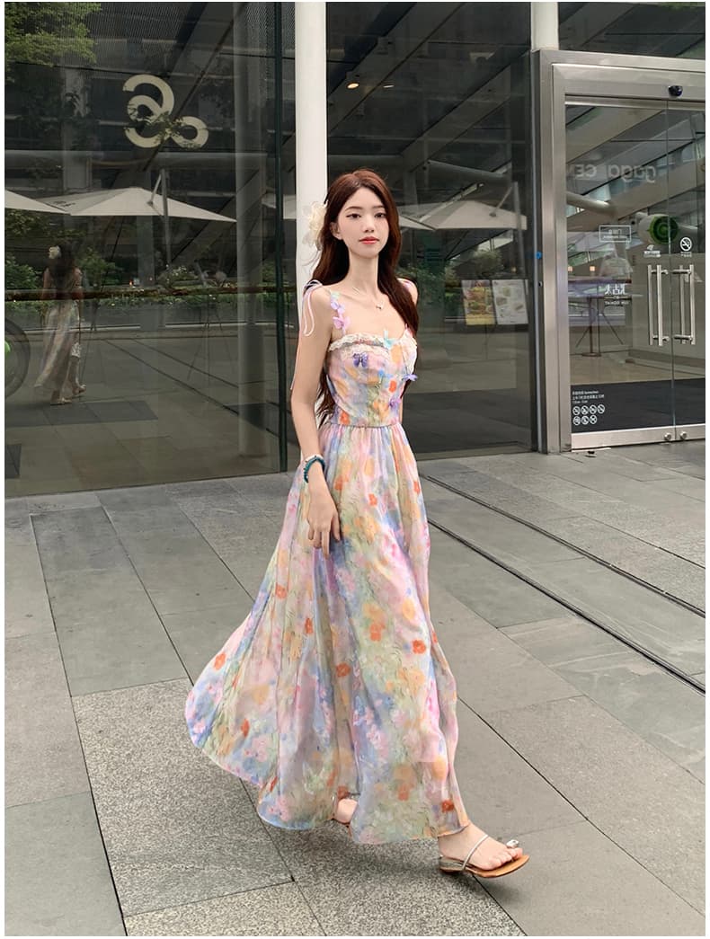 실사 2026 여름 새로운 빅 사이즈 세트 꽃무늬 도파민 프랑스식 드레스 휴가 바람 슬립 드레스 상세 이미지 18