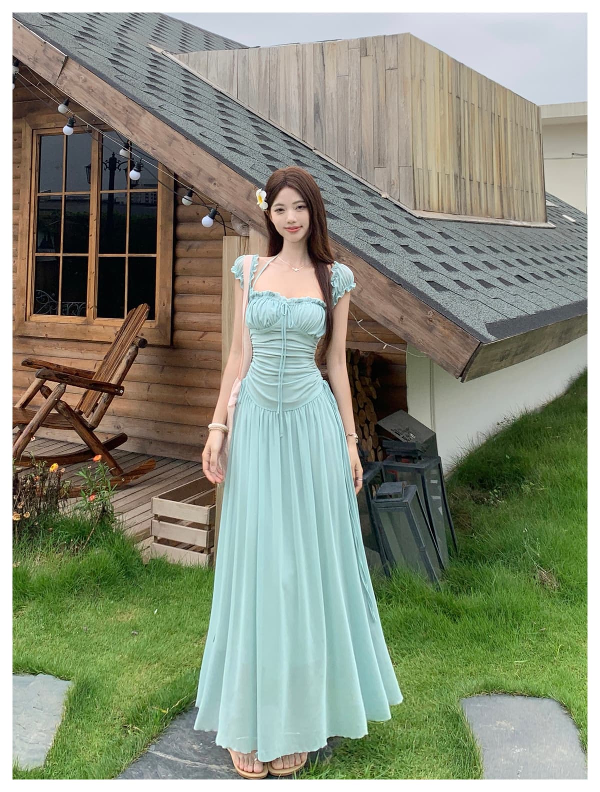 실사 2026 여름 새로운 빅 사이즈 망사 해변가 휴가 드레스 여름 섬 광장 칼라 품격 치마 상세 이미지 10