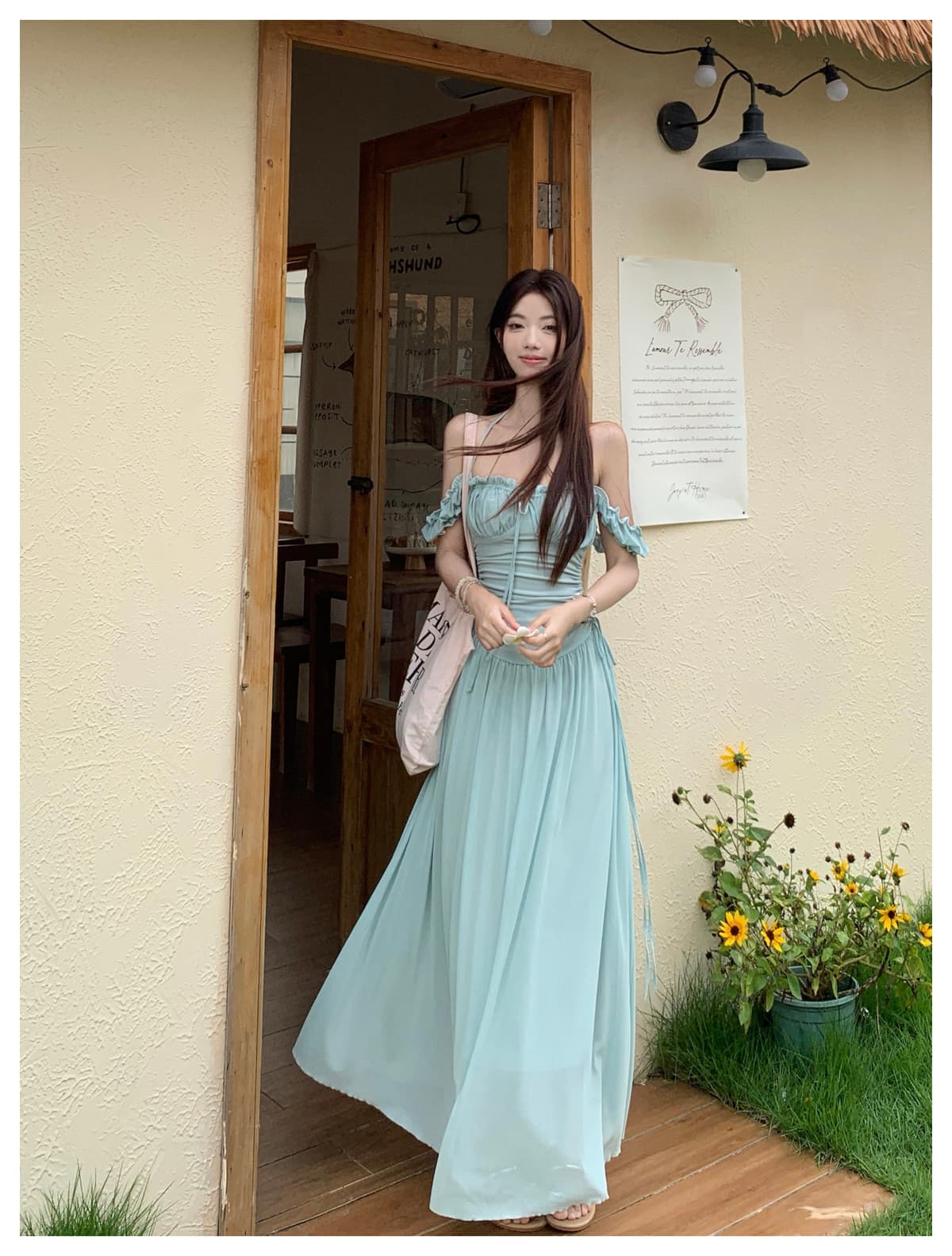 실사 2026 여름 새로운 빅 사이즈 망사 해변가 휴가 드레스 여름 섬 광장 칼라 품격 치마 상세 이미지 16