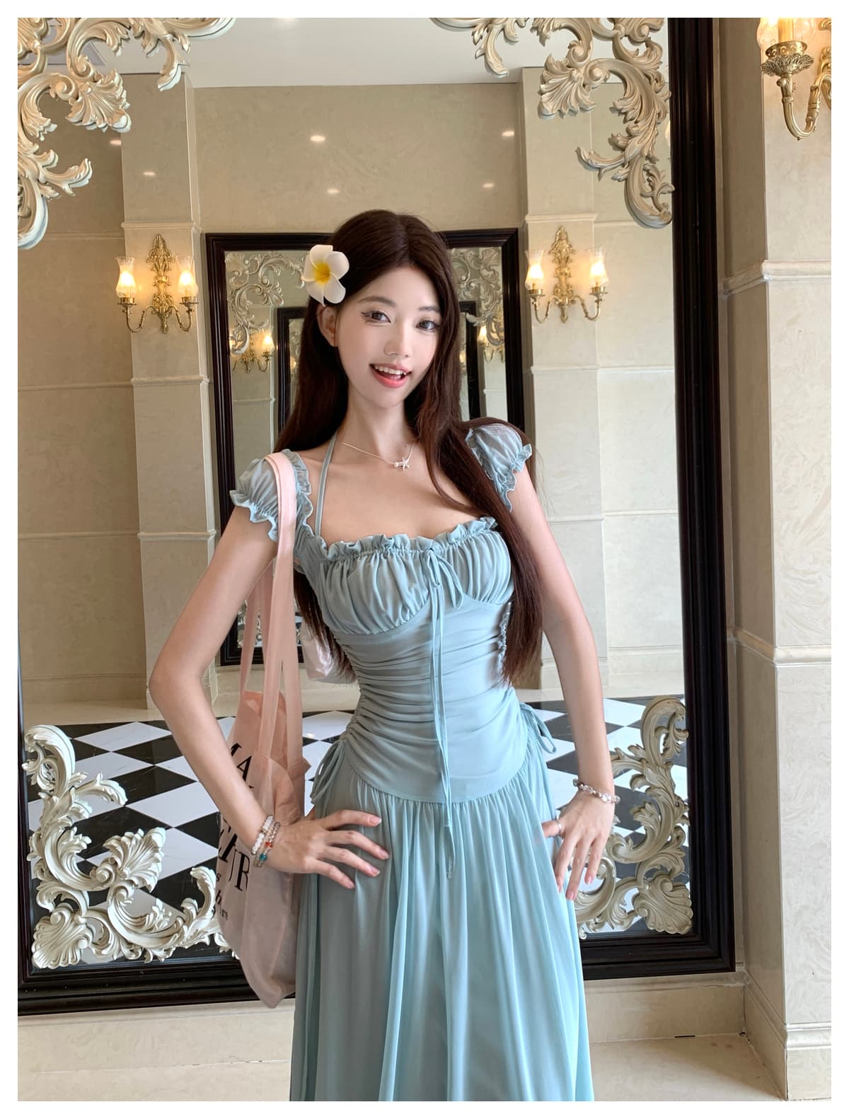 실사 2026 여름 새로운 빅 사이즈 망사 해변가 휴가 드레스 여름 섬 광장 칼라 품격 치마 상세 이미지 19