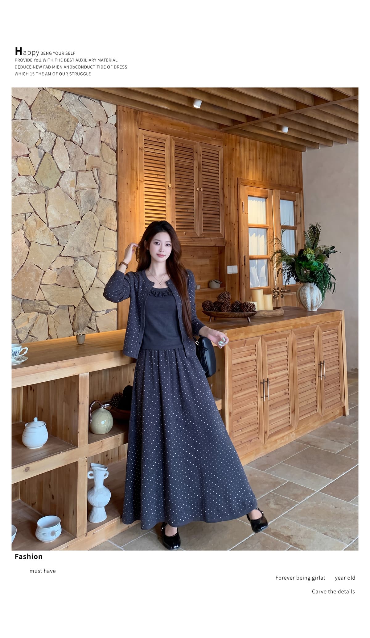 실사 빅 사이즈 지방 mm 한 부서 품격 작은 샤넬 스타일 세트 가을 새로운 오픈 가디건 슬립 반신 스커트 3종 세트 상세 이미지 8