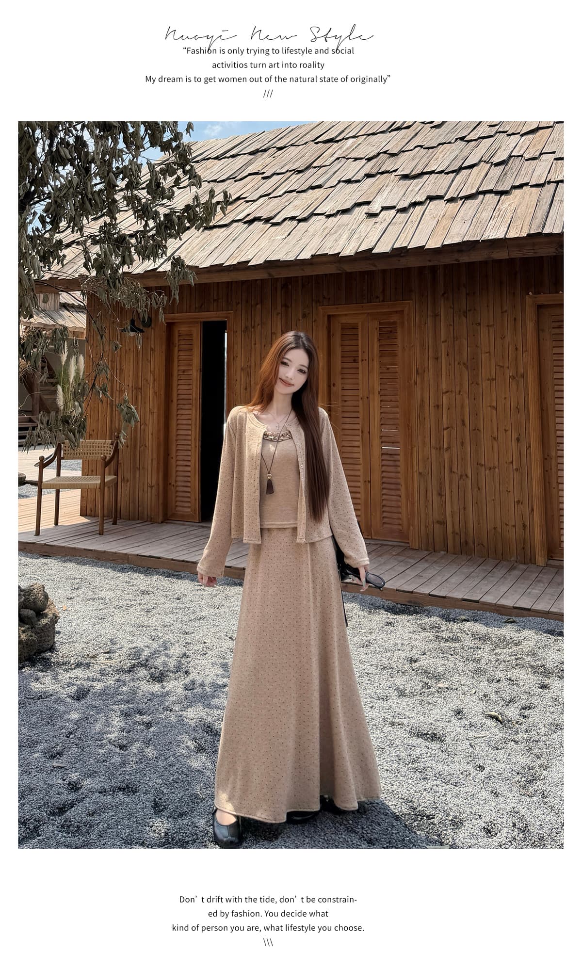 실사 빅 사이즈 지방 mm 한 부서 품격 작은 샤넬 스타일 세트 가을 새로운 오픈 가디건 슬립 반신 스커트 3종 세트 상세 이미지 23