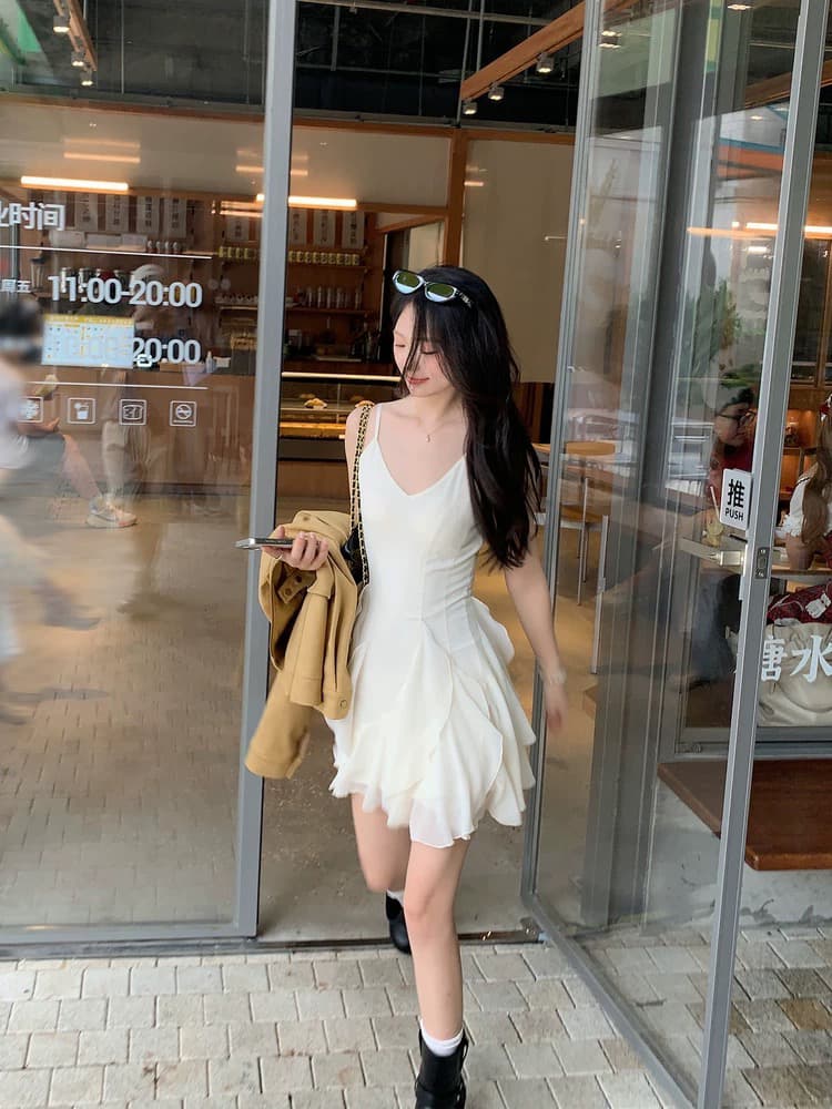 케이크를 잘라 직접 만든 작은 키 봄 치마 아이들 새로운 쇼트 스타일 화이트 프랑스식 슬립 드레스 미니 스커트 드레스 흰 치마 상세 이미지 2
