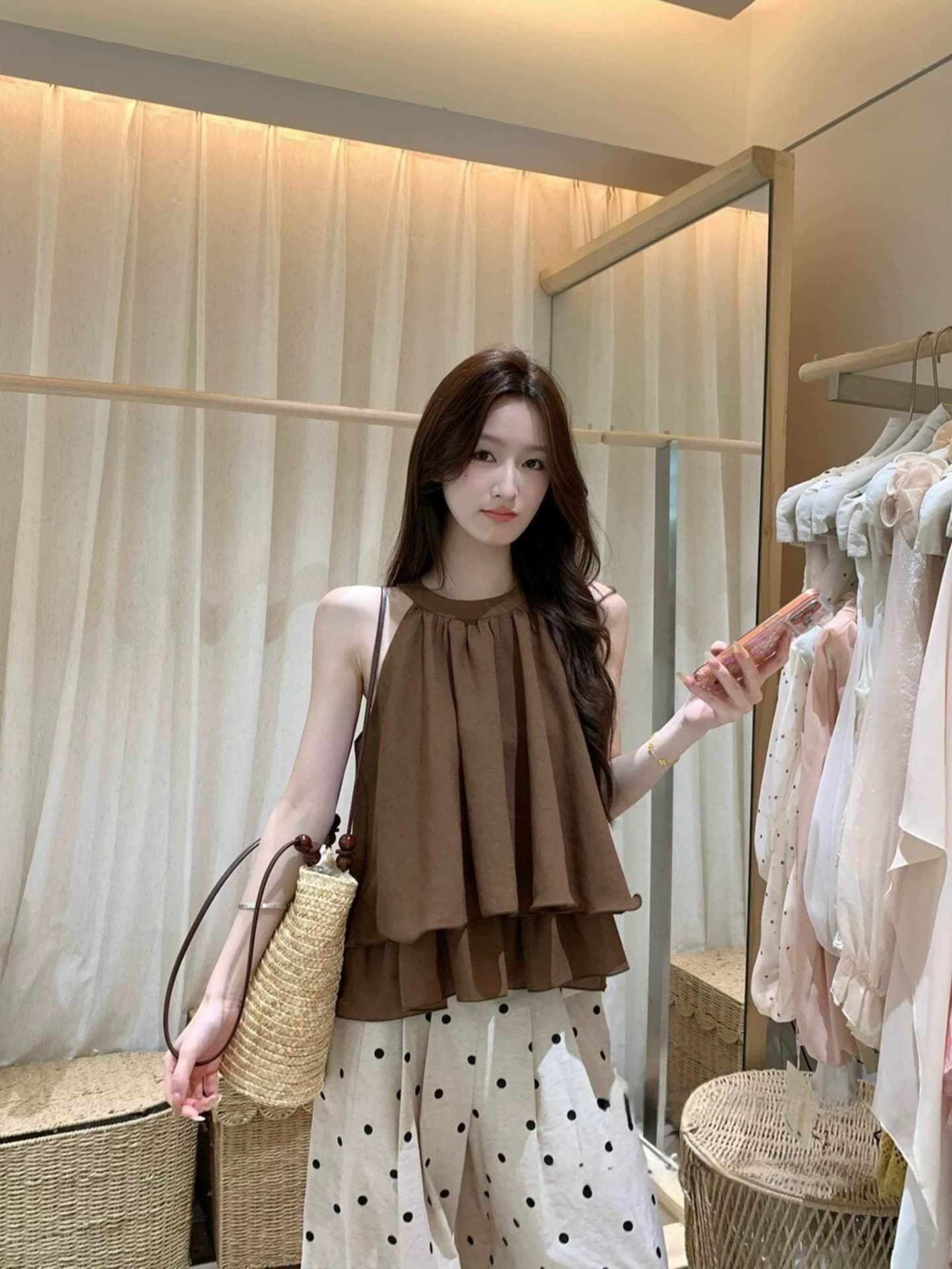 프랑스식 부드러운 외국 가스 연령 감소 민소매 행침 목 쉬폰 작은 셔츠 여성 여름 루즈핏 고유 한 아름다운 슈퍼 잘 생긴 맨위 이미지 2