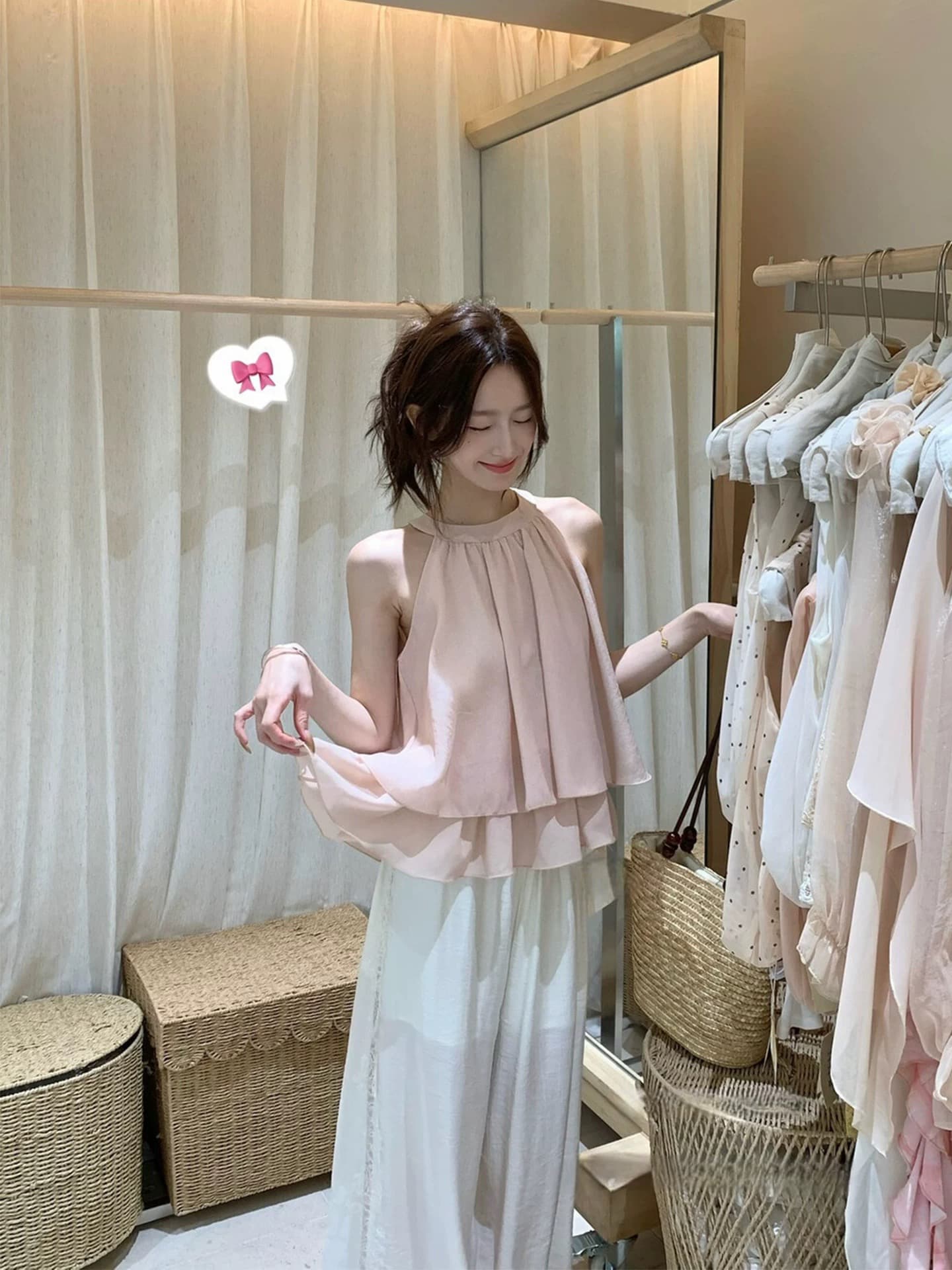 프랑스식 부드러운 외국 가스 연령 감소 민소매 행침 목 쉬폰 작은 셔츠 여성 여름 루즈핏 고유 한 아름다운 슈퍼 잘 생긴 맨위 상세 이미지 2