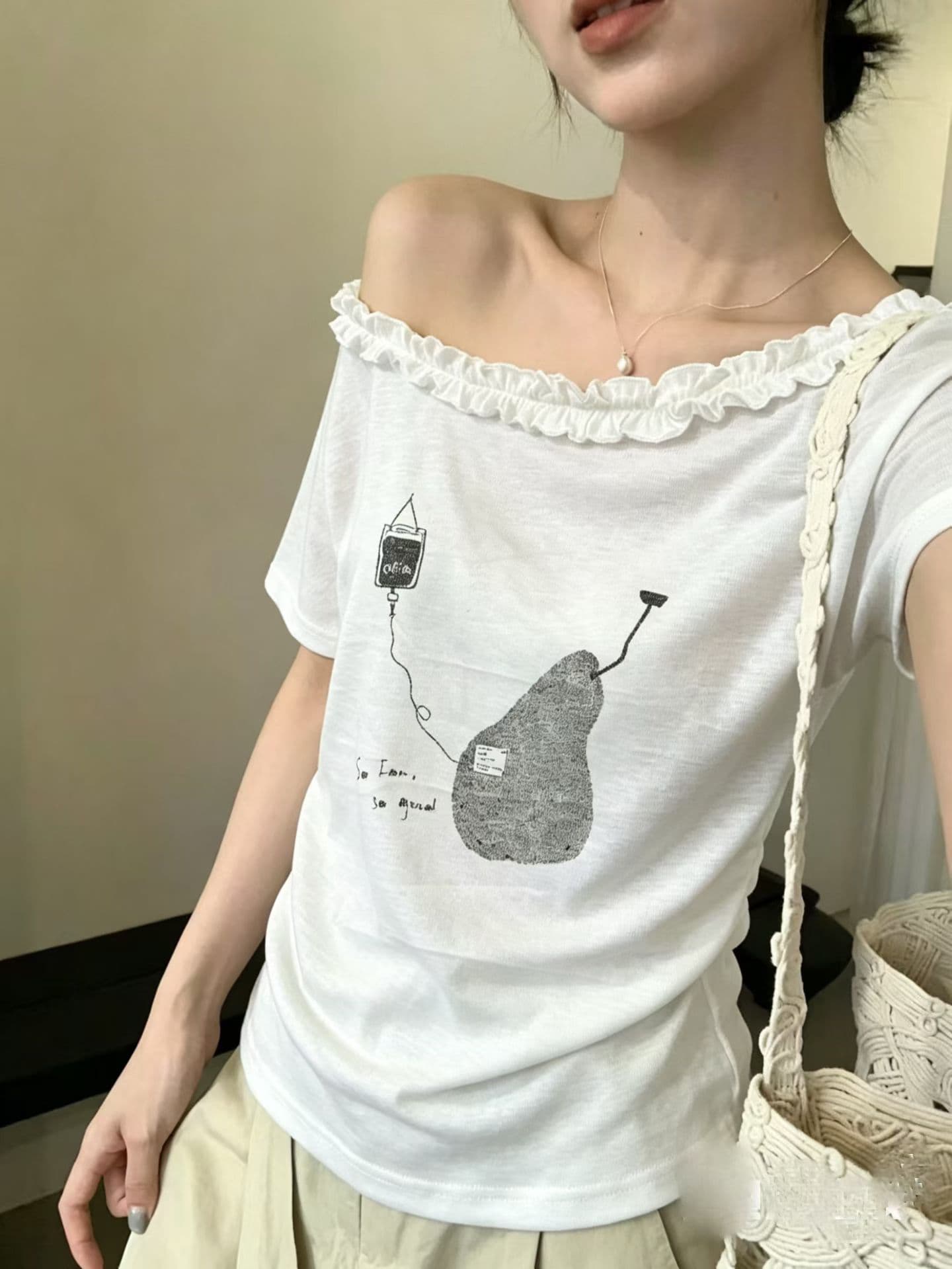 26 년 새로운 목이버섯 레이스 비스듬한 어깨 의류 상세 이미지 6