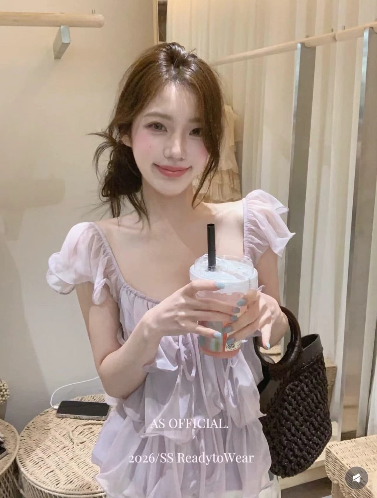 부드러운 달콤한 스타일 u 칼라 프릴 여성 셔츠 프랑스식 순수한 욕망 품격 루즈핏 슬림해 보이는 다용도 작은 날다 소매 맨위 상세 이미지 6