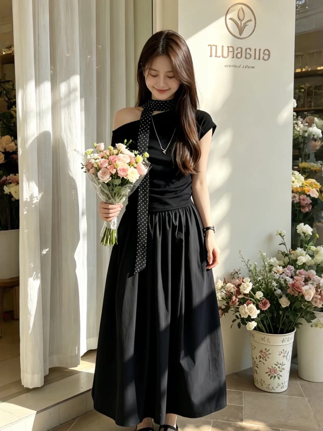 한 부서 부드러운 윈디 치마 반팔 드레스 2026 여름 새로운 품격 허리 수축 중간 길이 패치워크 롱 스커트 상세 이미지 1