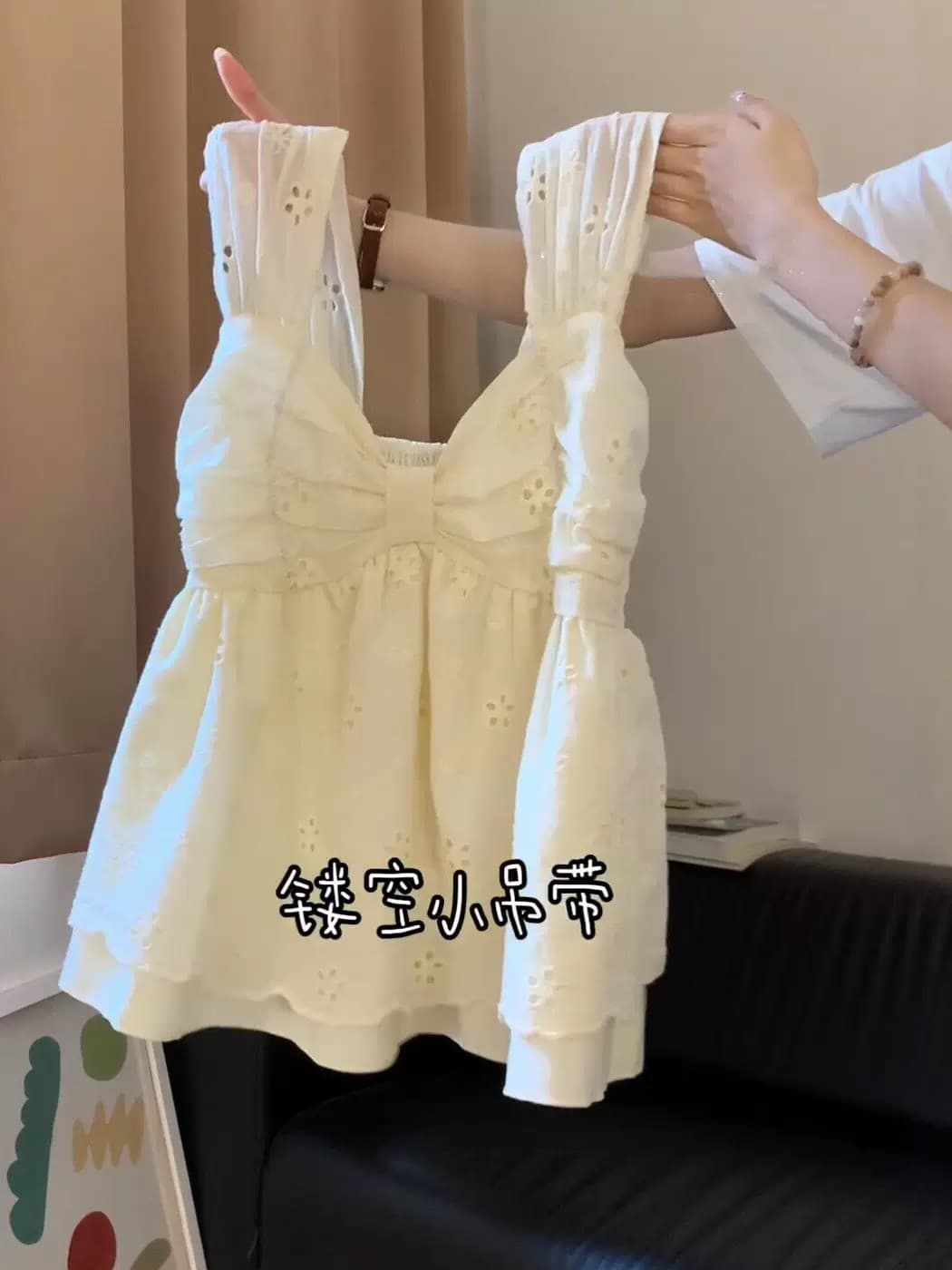 한 부서 달콤한 스타일 홀로우 아웃 꽃 슬립 민소매 여성 셔츠 여름 새로운 연령 감소 레이스 측면 인형 셔츠 맨위 이미지 4