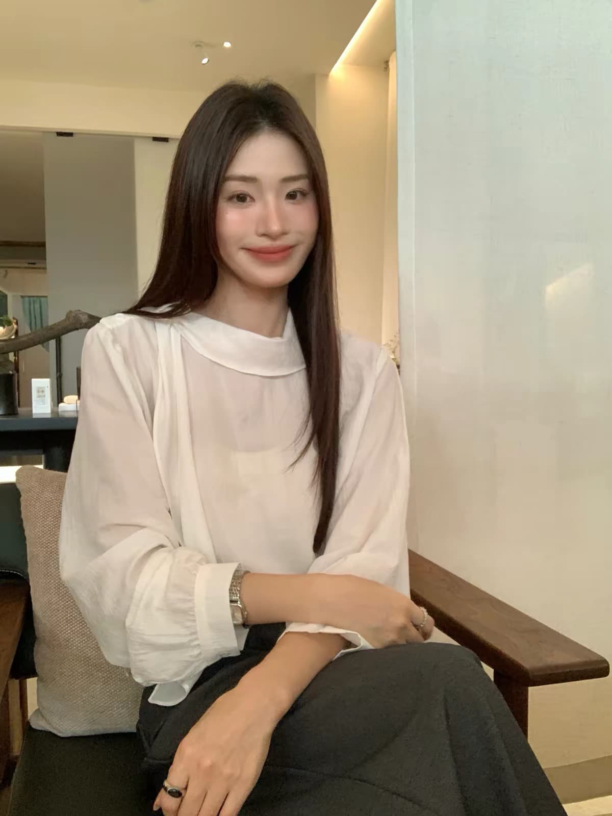 텍스트 물론 wenran 화이트 리본 칼라 얇은 스타일 인사이드 가져 가라. 싱글 착용 여성 셔츠 가을 긴팔 출퇴근 캐주얼 셔츠 이미지 4