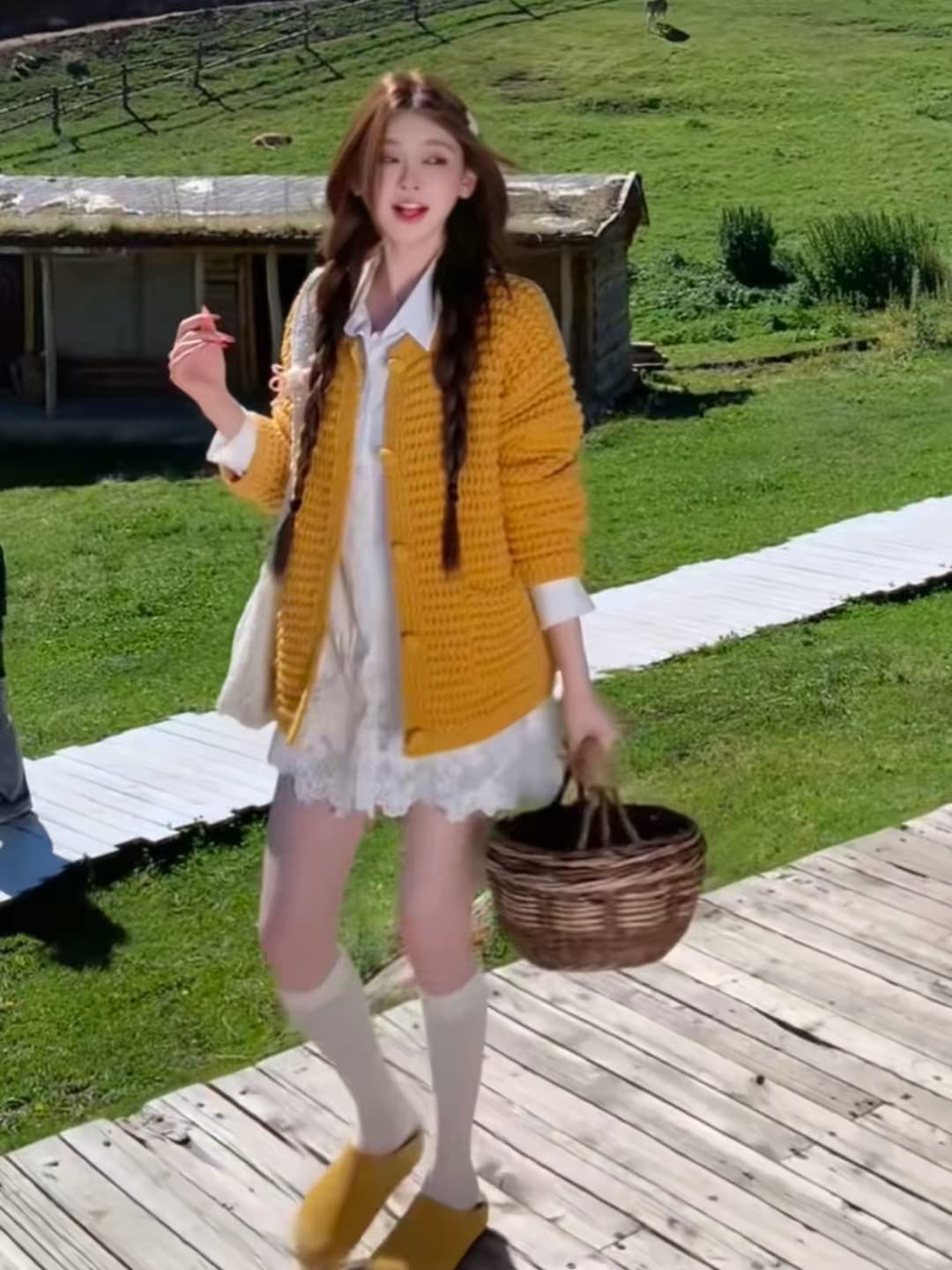 센 부서 레트로 황색 스웨터 오픈 가디건 여성 2026 이른 가을 새로운 캐주얼 루즈핏 느긋한 바람 니트 재킷 맨위 이미지 3