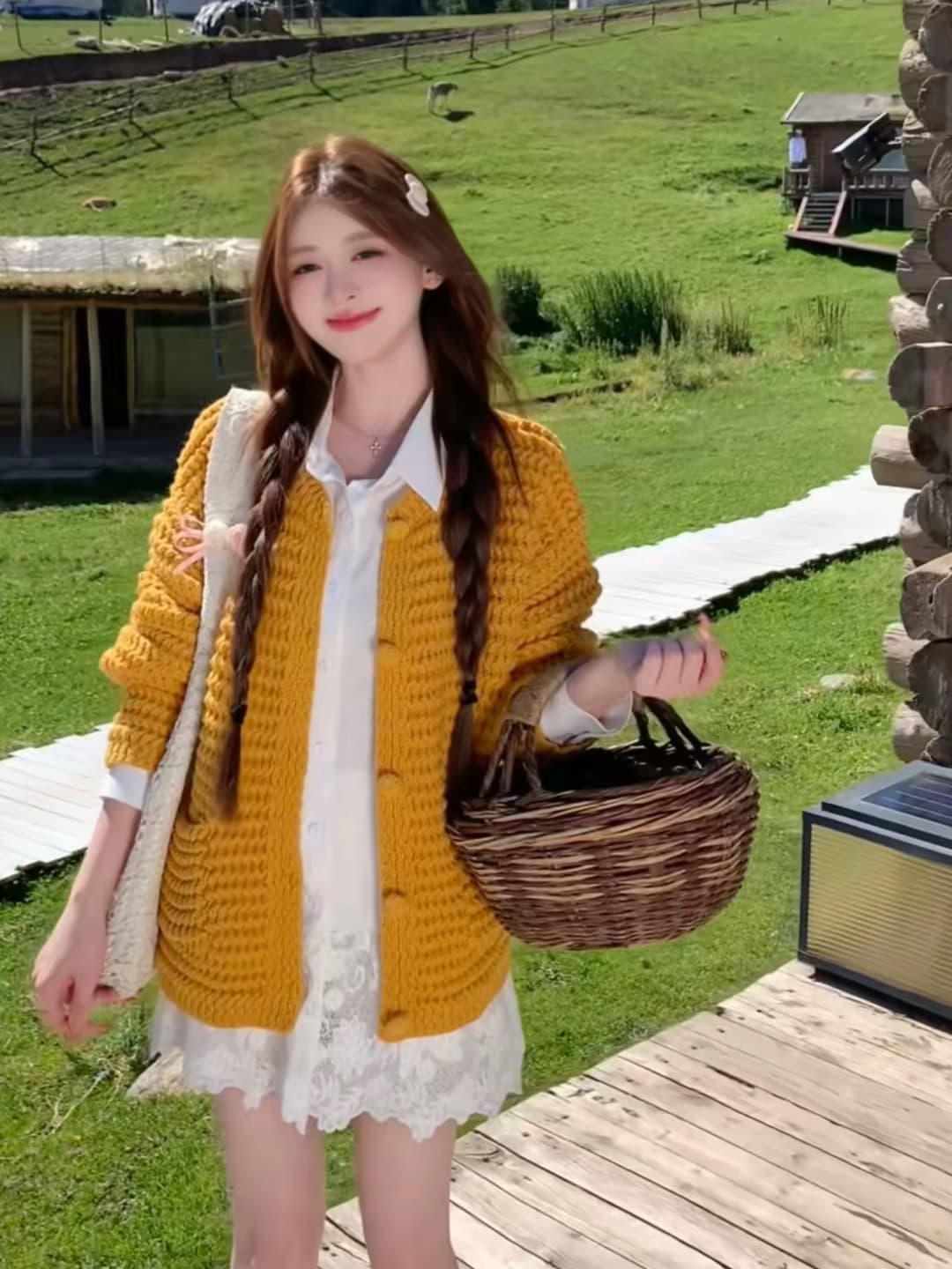 센 부서 레트로 황색 스웨터 오픈 가디건 여성 2026 이른 가을 새로운 캐주얼 루즈핏 느긋한 바람 니트 재킷 맨위 상세 이미지 4