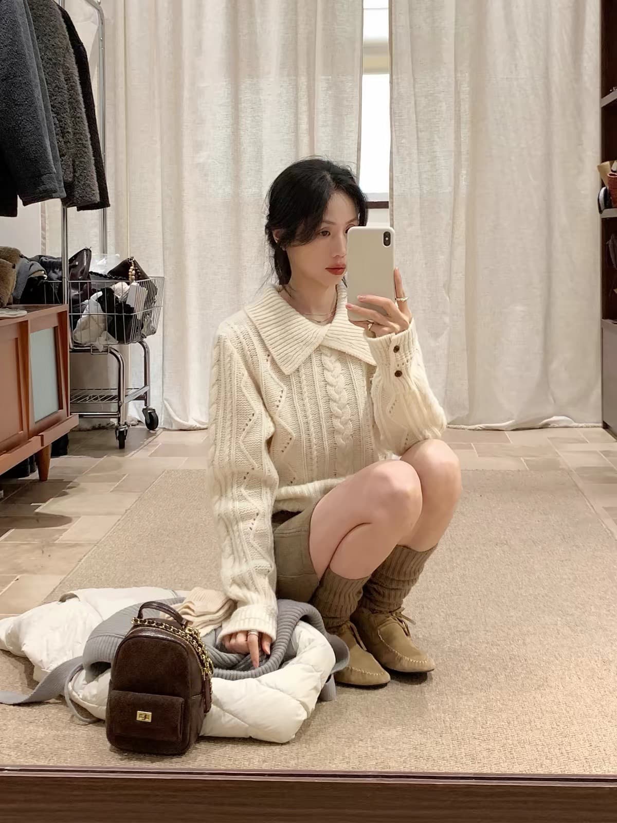ynvn 한 부서 달콤함 부드러운 바람 폴로 칼라 양모 니트 스웨터 여성 가을 겨울 고급 다용도 디자인 센스 작은 대중 스웨터 이미지 2