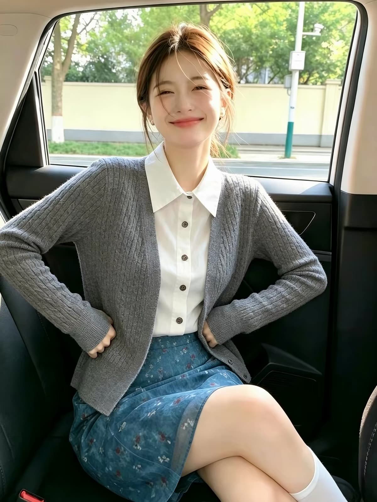 보존 섹션 추천 배색 POLO 칼라 페이크 레이어드 니트 오픈 가디건 여성 가을 겨울 새로운 부드러운 바람 외국 가스 맨위 상세 이미지 2