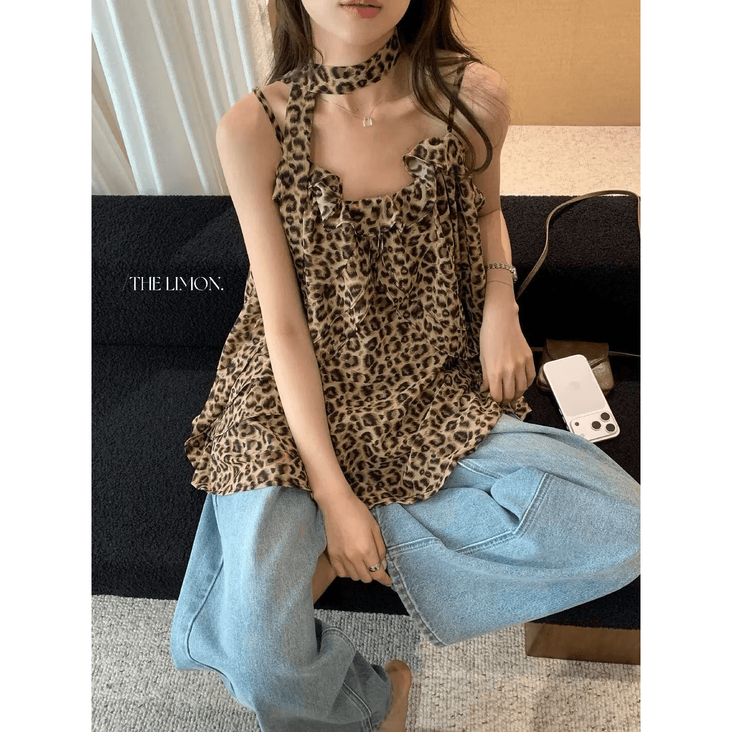 26 년 여름 켜기 새로운 핫걸 디자인 센스 무거운 작업 목도리 레오파드 무늬 슬립 작은 셔츠 이미지 5