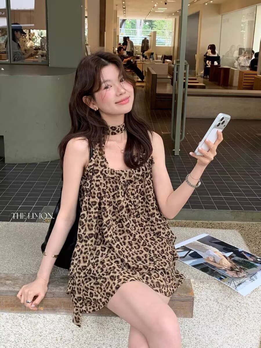 26 년 여름 켜기 새로운 핫걸 디자인 센스 무거운 작업 목도리 레오파드 무늬 슬립 작은 셔츠 상세 이미지 2