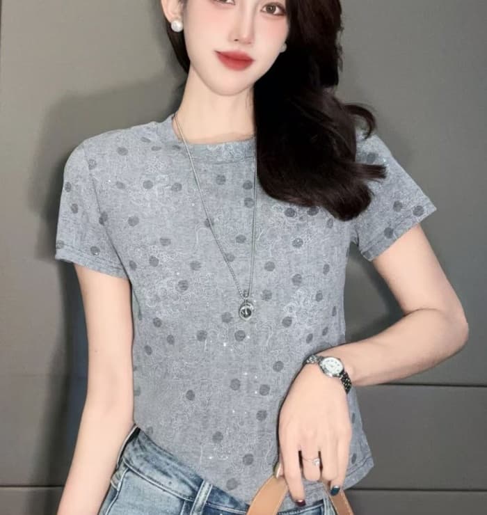2026 여름 새로운 한 부서 도트 무늬 고급 센스 반팔 티셔츠 여성 루즈핏 라운드 넥 슬림해 보이는 맨위 품격 착용 가져 가라. 상세 이미지 3