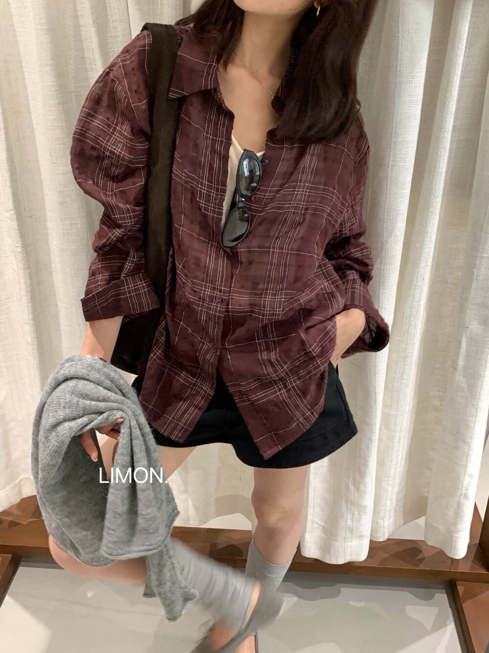 가을 켜기 새로운 레몬 녹차 반드시 입력 산소 센스 셔츠 질감 센스 체크무늬 긴팔 자외선 차단 셔츠 이미지 4