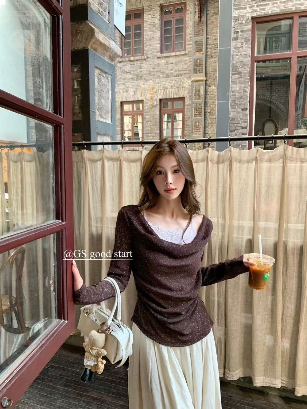 광저우 열세 개 가을 켜기 새로운 한 부서 품격 작은 여자 홀치기 염색 배색 페이크 레이어드 작은 셔츠 상세 이미지 6