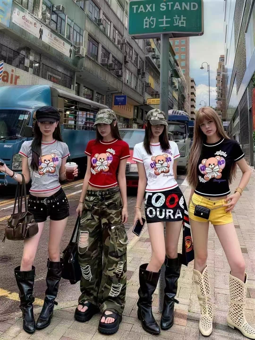 달콤한 핫걸 만화 프린트 2026 봄 아모이 쇼트 스타일 이슬 허리 패션 ins 트렌디 한 일본식 ootd 순면 티셔츠 바람의 소리 상세 이미지 3