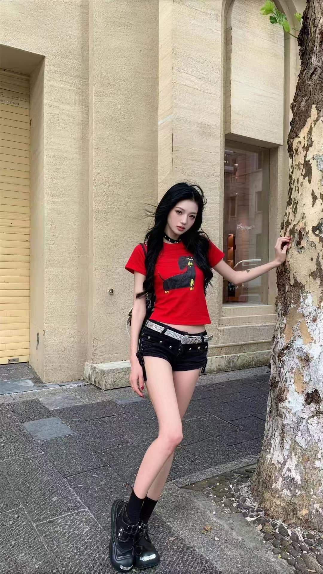 달콤함 귀여운 소녀 연령 감소 패션 2026 봄 아모이 ins 조수 브랜드 한 일본식 ootd 쇼트 스타일 강아지 티셔츠 바람의 소리 상세 이미지 12
