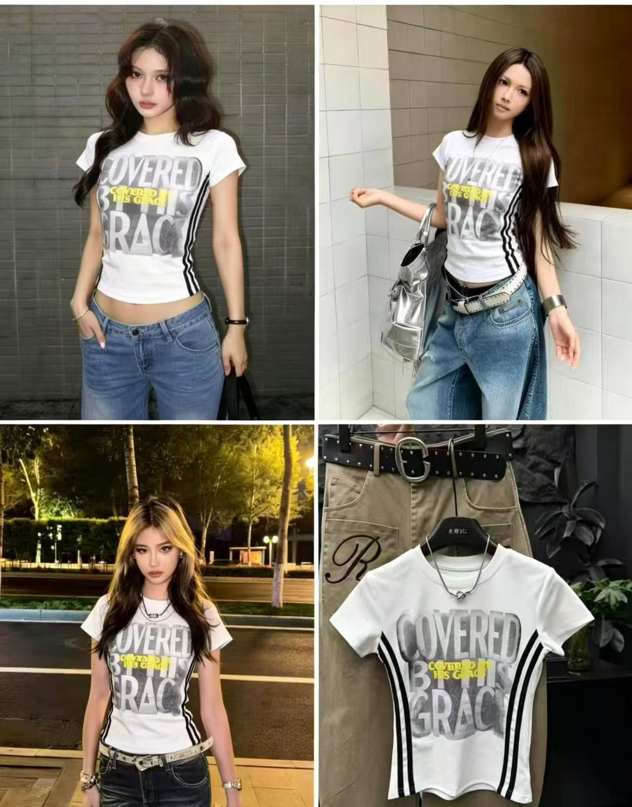 차가운 핫걸 당겨서 측면 알파벳 프린트 2026 봄 아모이 ins 트렌디 패션 록 다크 펑크 한일 ootd 짧은 t 상세 이미지 5