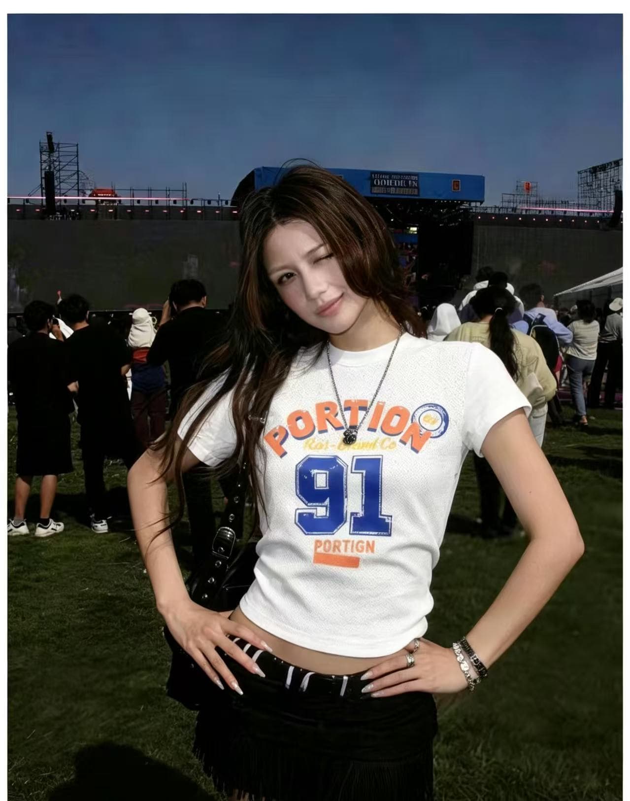 차가운 핫걸 워시 물 데님 마 오래된 패션 쇼트 스타일 티셔츠 2026 봄 아모이 ins 트렌디 한일 ootd 록 다크 상세 이미지 15