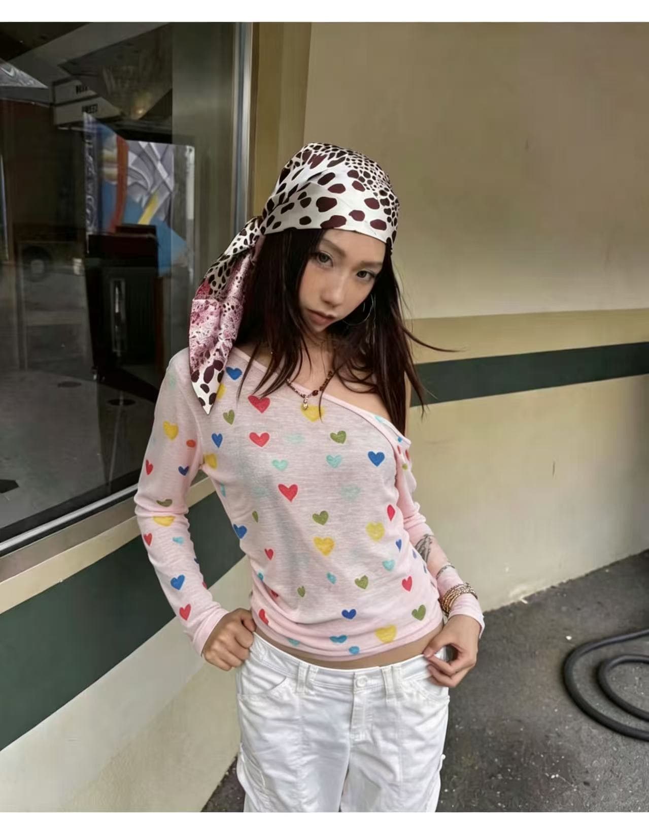 달콤한 핫걸 색상 하트 긴팔 자외선 차단 의류 t2026 봄 아모이 ins 트렌디 한일 귀여운 ootd 연령 감소 소녀 상세 이미지 6