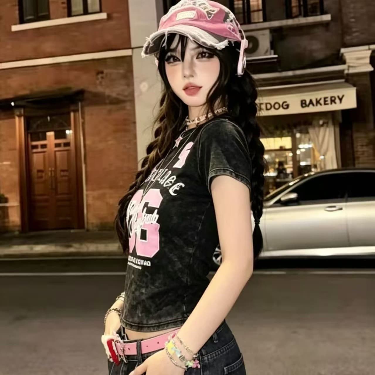 차가운 핫걸 워시 물 데님 프린트 06 펑크 다크 록 2026 봄 아모이 ins 트렌디 한일 ootd 거리 f 이미지 5