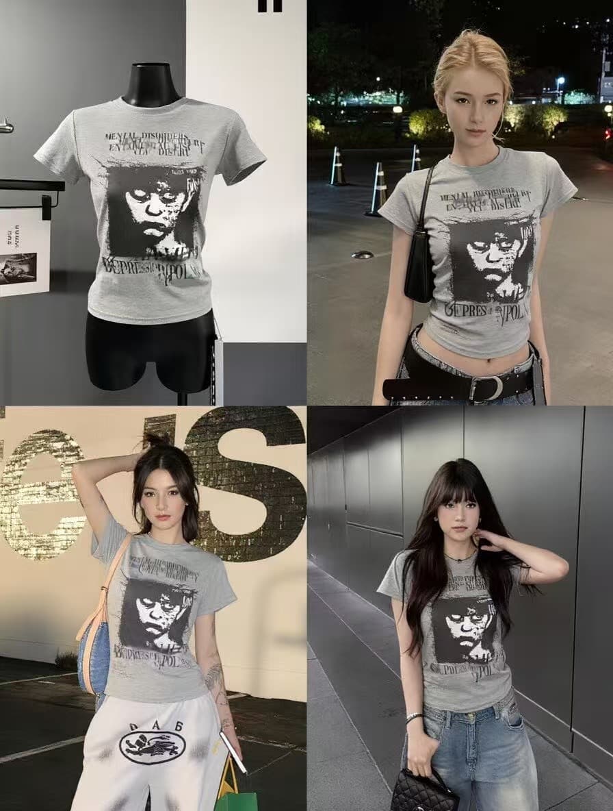 차가운 핫걸 도파민 사탕 색상 프린트 2026 아모이 ins 트렌디 패션 한일 ootd 펑크 록 바람의 소리 t 상세 이미지 8
