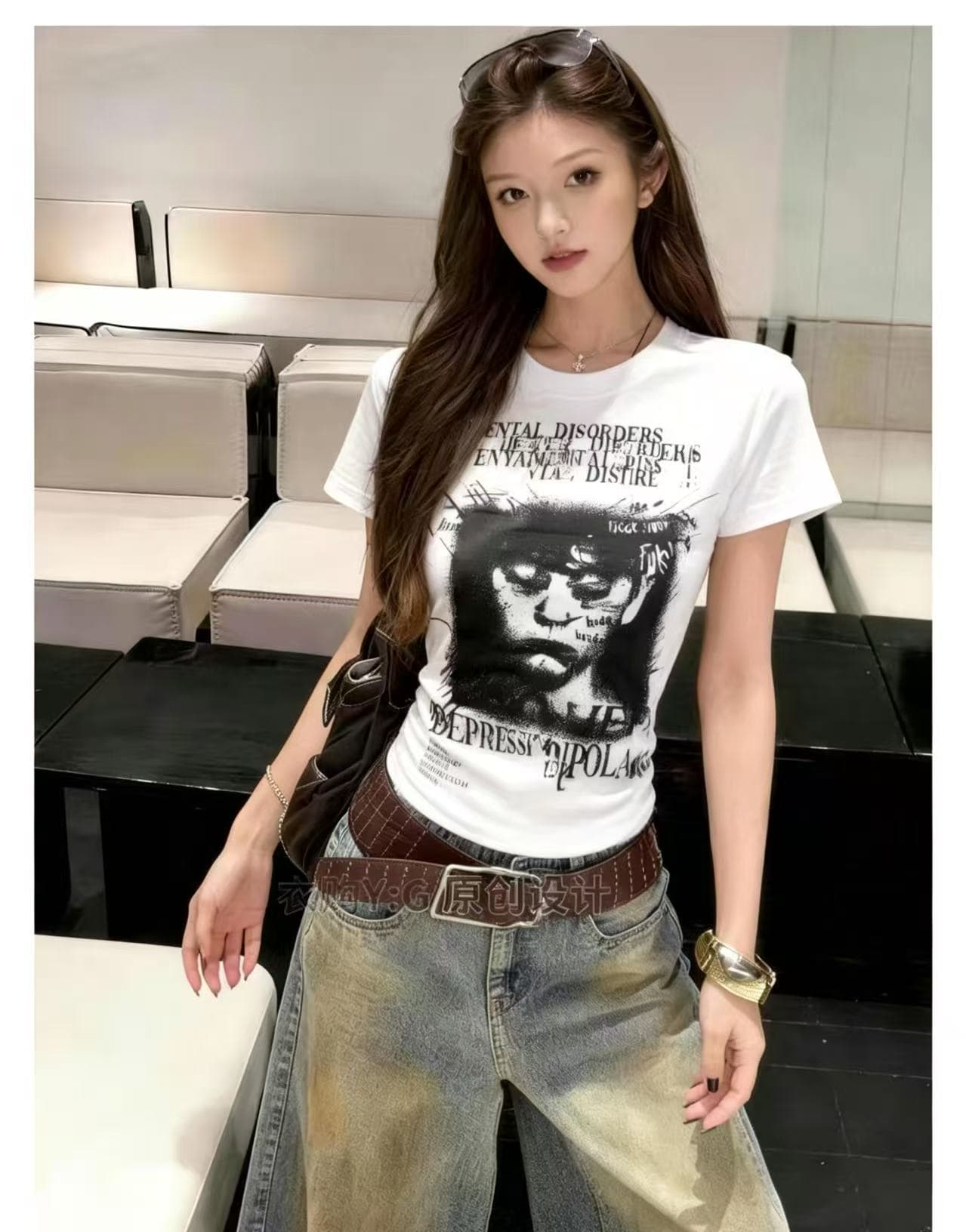 차가운 핫걸 도파민 사탕 색상 프린트 2026 아모이 ins 트렌디 패션 한일 ootd 펑크 록 바람의 소리 t 상세 이미지 16