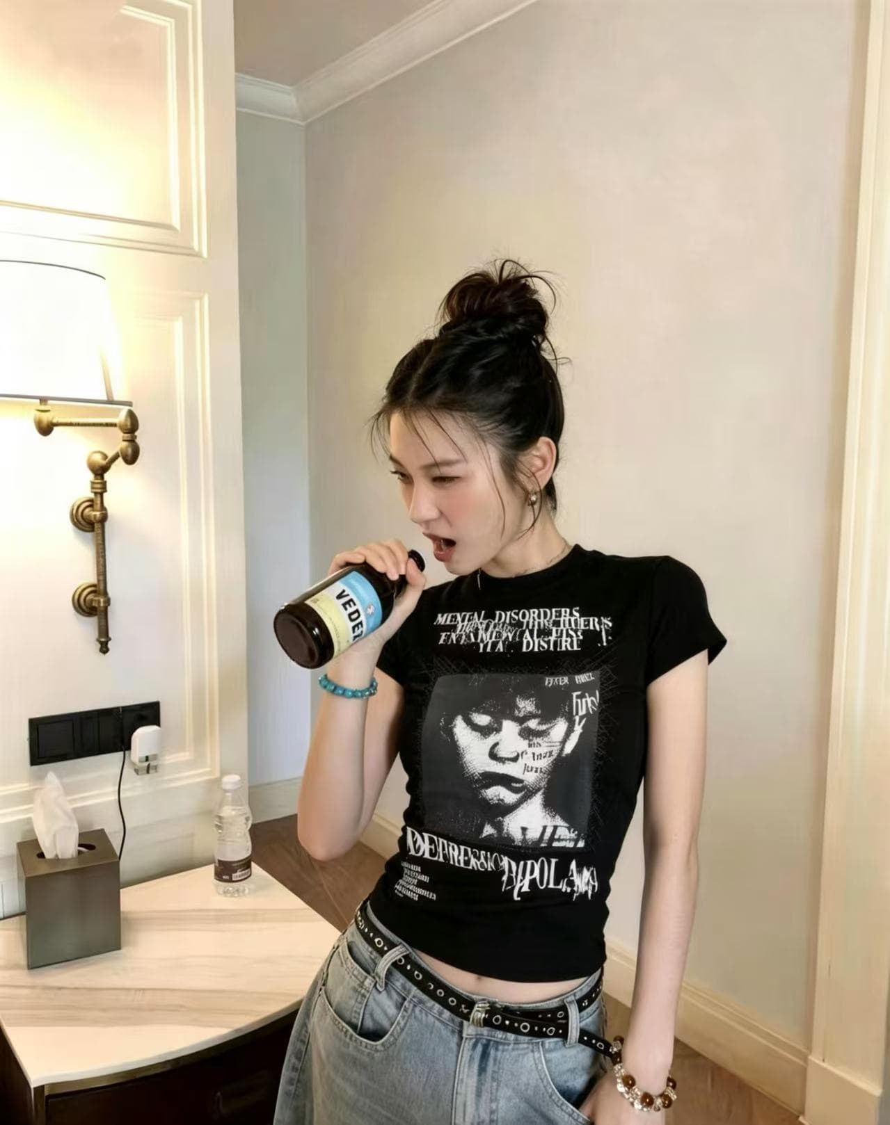 차가운 핫걸 도파민 사탕 색상 프린트 2026 아모이 ins 트렌디 패션 한일 ootd 펑크 록 바람의 소리 t 상세 이미지 18