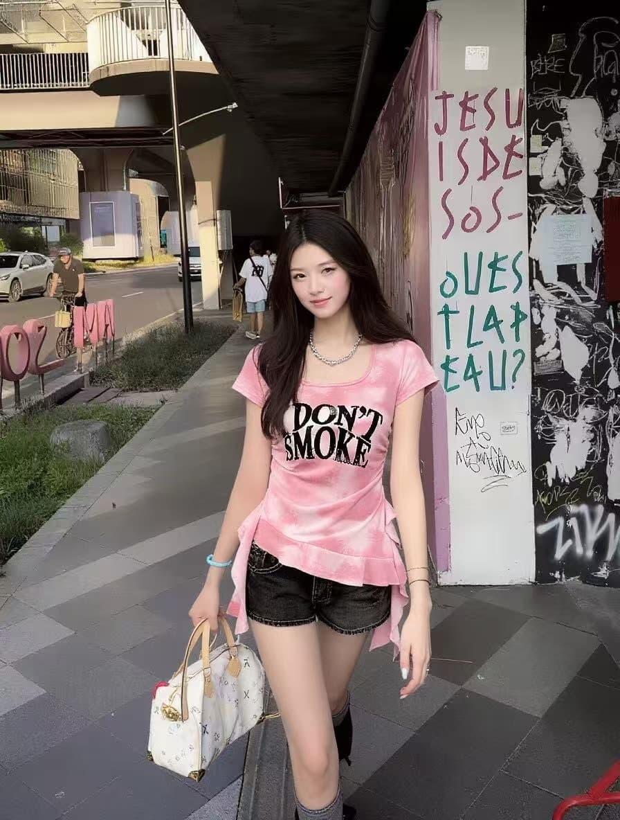 헤일로 염색 불규칙 개성 프릴 디자인 센스 2026 봄 아모이 ins 트렌디 한일 ootd 소녀 연령 감소 티셔츠 이미지 5