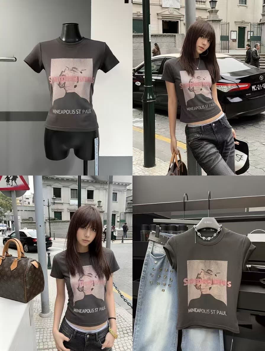 차가운 핫걸 튀김 색상 워시 물 마 오래된 쇼트 스타일 t2026 봄 아모이 ins 트렌디 패션 록 다크 펑크 한일 od 상세 이미지 12
