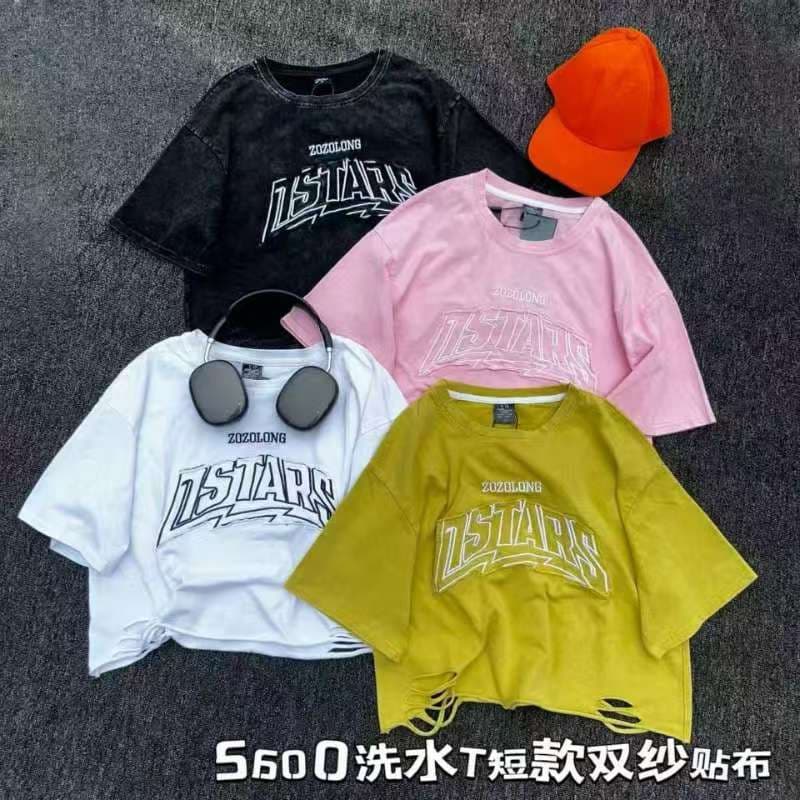 차가운 핫걸 찢어진 부분 워시 물 데님 쇼트 스타일 루즈핏 티셔츠 패션 2026 아모이 ins 트렌디 다크 펑크 록 바람의 소리 상세 이미지 5